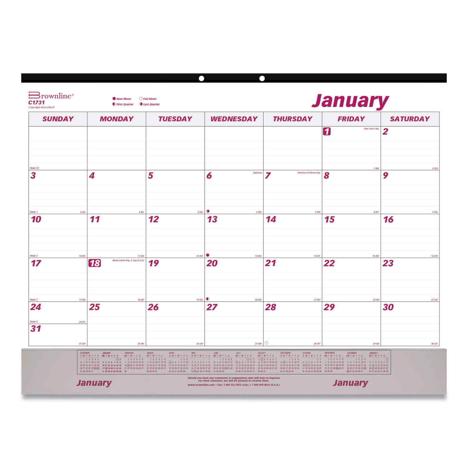 Brownline - Monthly Desk Pad Calendar 22 x 17 White Burgundy Sheets Black Binding Clear Corners 12 Month Jan to Dec 2026 price history on PriceWatchPro
