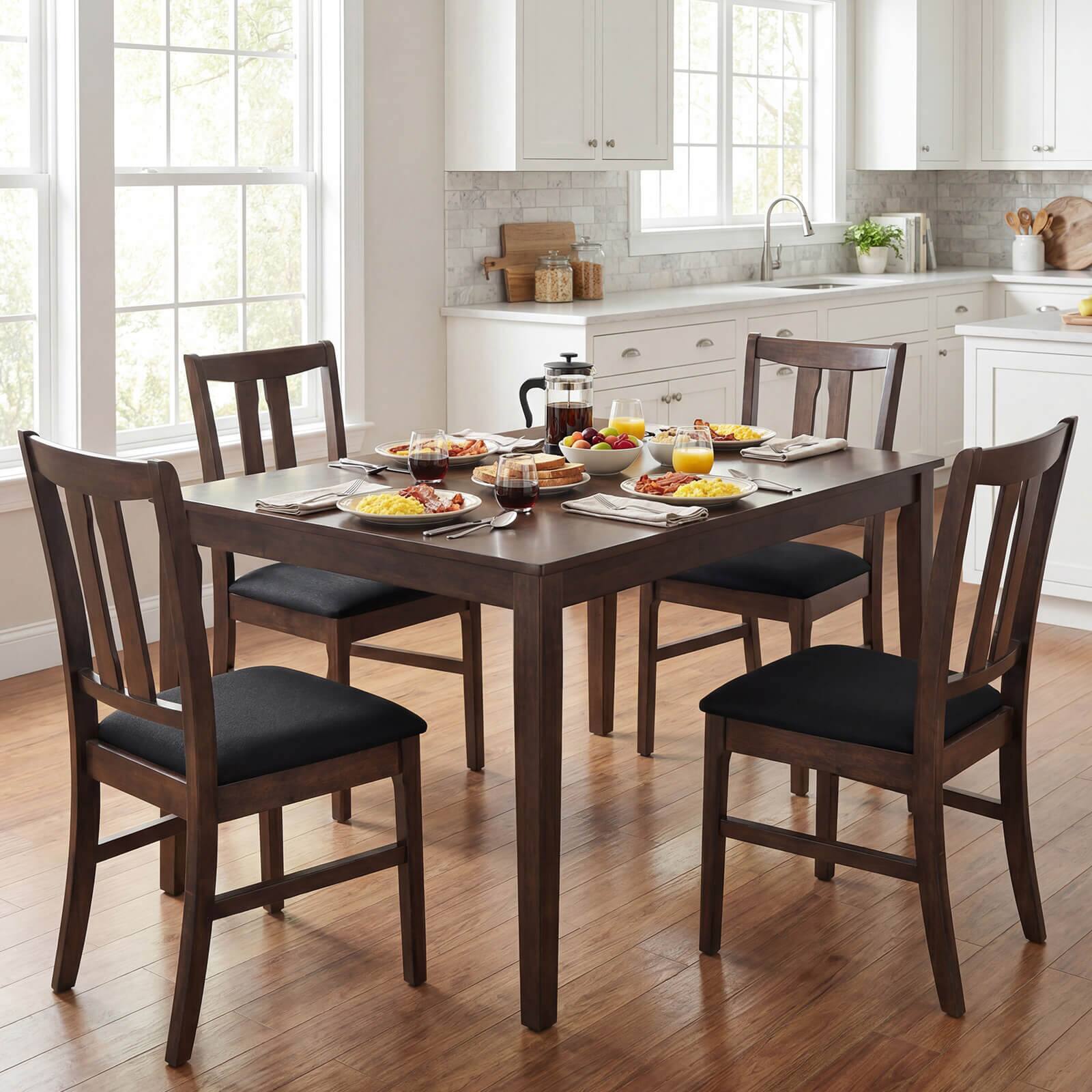 Alt View 4. Costway - Costway 2PCS Wooden Dining Chairs Fabric Upholstered Kitchen Chairs with High Curved Back - Walnut + Black.