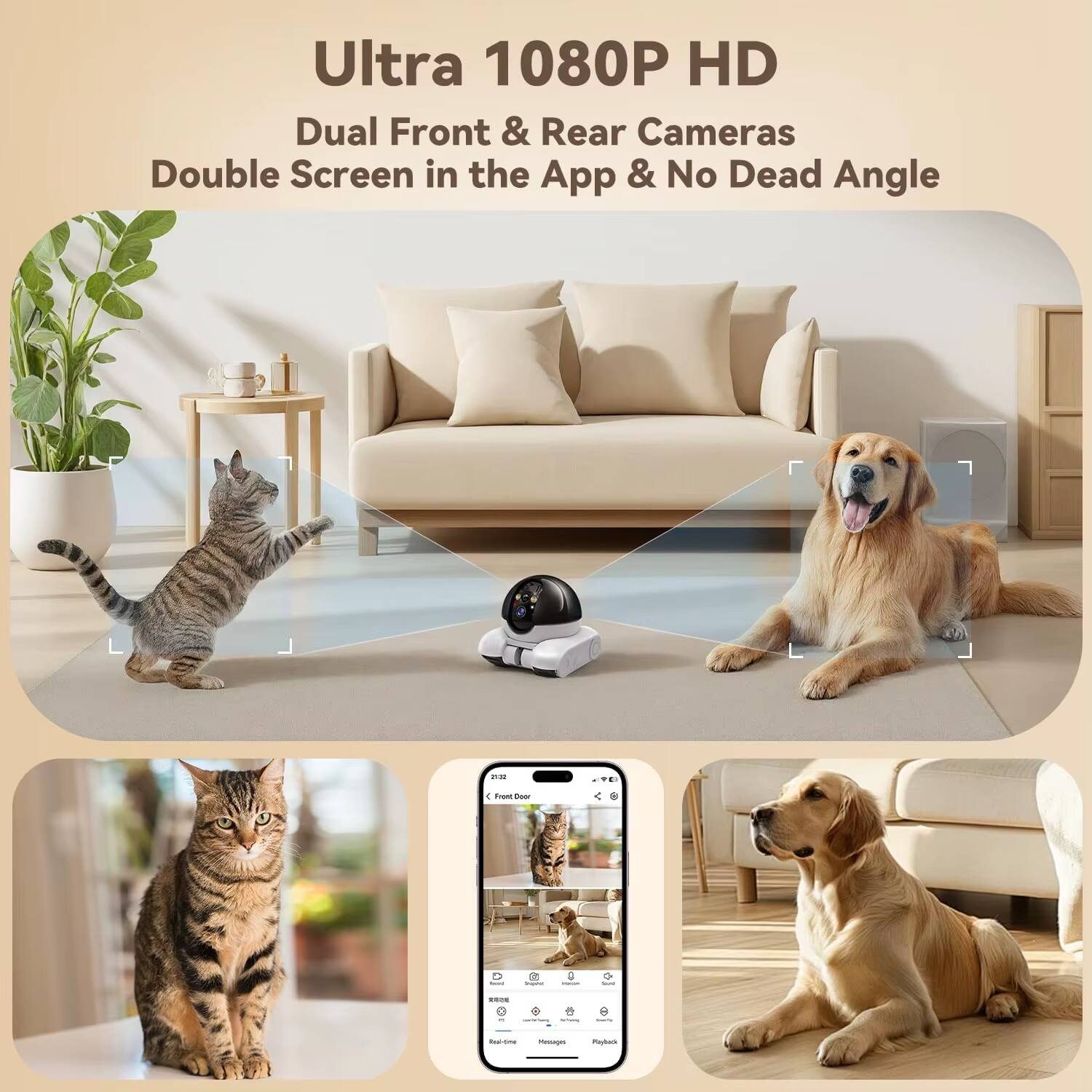 Ultra 1080P HD Dual Front & Rear Cameras Double Screen in the App & No Dead Angle