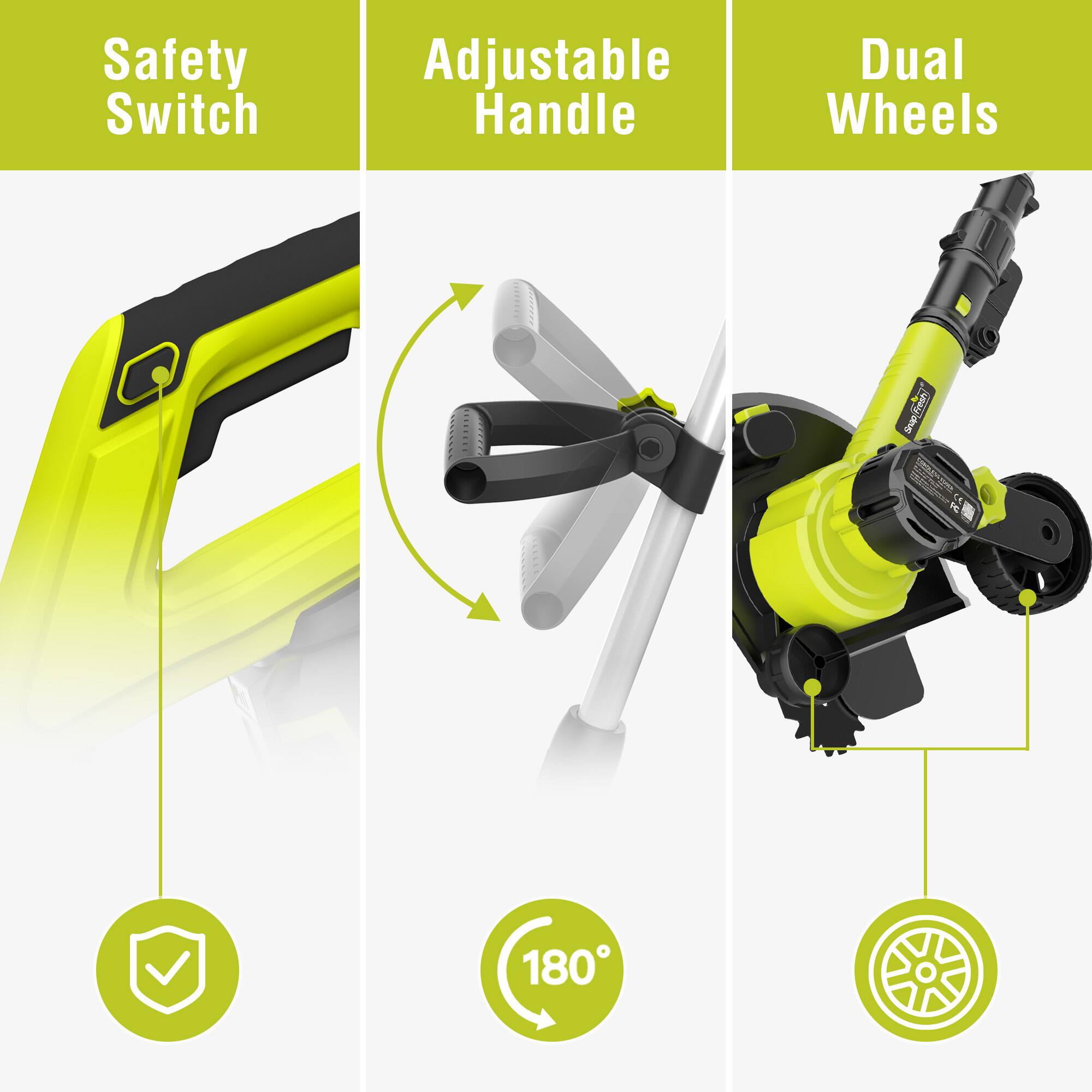 Safety Switch  
Adjustable Handle  
Dual Wheels