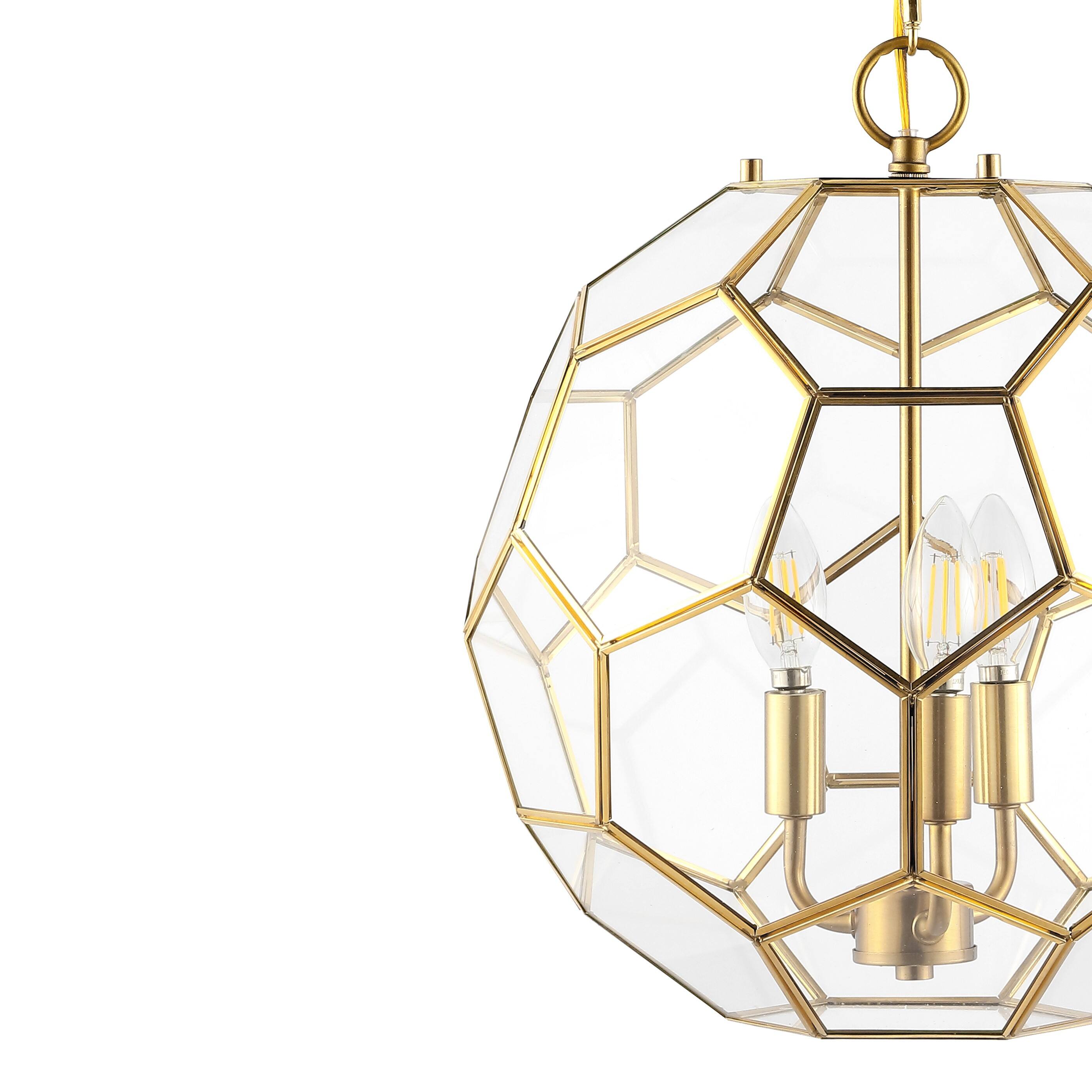 Alt View 3. Jonathan Y - Bee 13.5" 3-Light Modern Bohemian Iron/Glass LED Pendant, Brass Gold/Clear - Brass Gold.