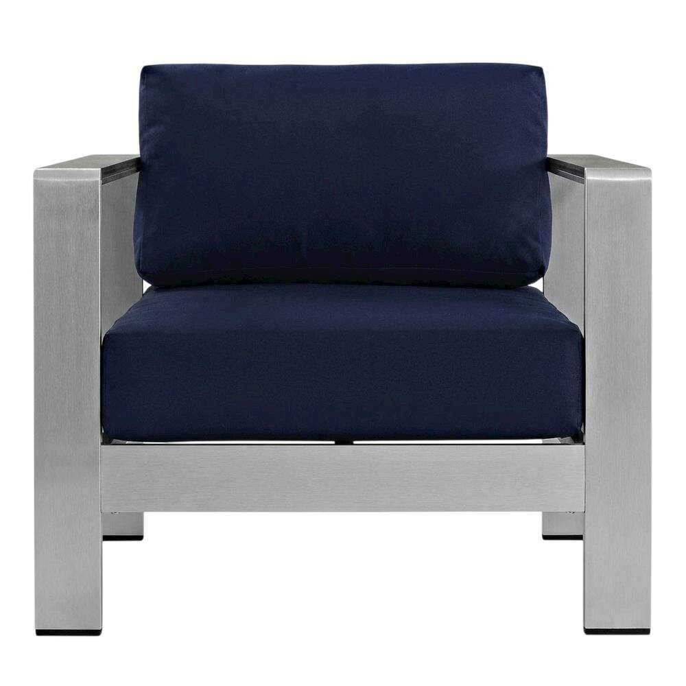 Back. Outdoor Escape - Outdoor Aluminum Armchair For Patio Lounge With Cushioned Seat - Silver.