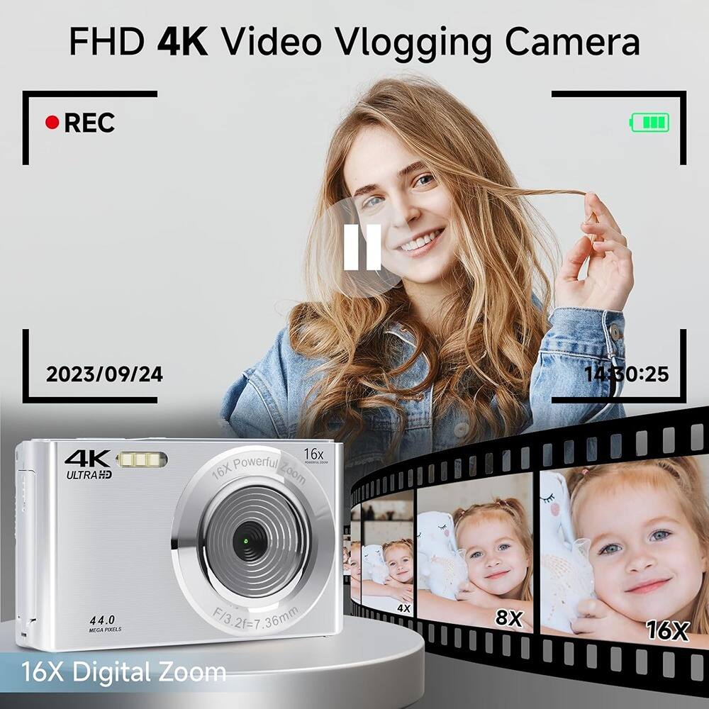 FHD 4K Video Vlogging Camera

REC

2023/09/24

14:30:25

4K ULTRA HD

16x Powerful Zoom

44.0 MEGA PIXELS

F/3.2 1=7.36mm

16X Digital Zoom

4X 8X 16X