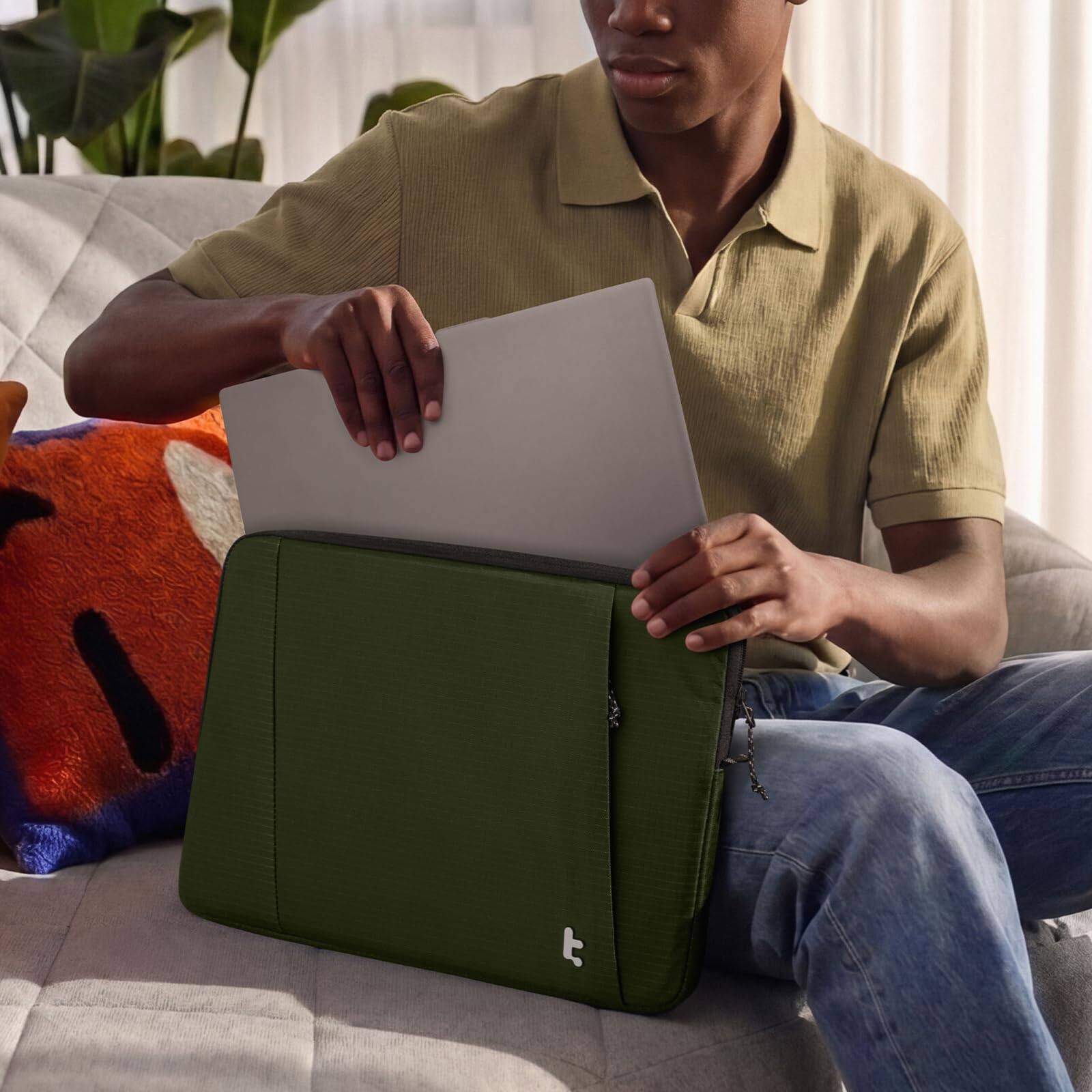Alt View 6. tomtoc - Essence-A35 360° Protective Laptop Sleeve Case for 13.5-14.4 inch HP Dell Acer ASUS Lenovo ThinkPad Laptop Notebook - Green.