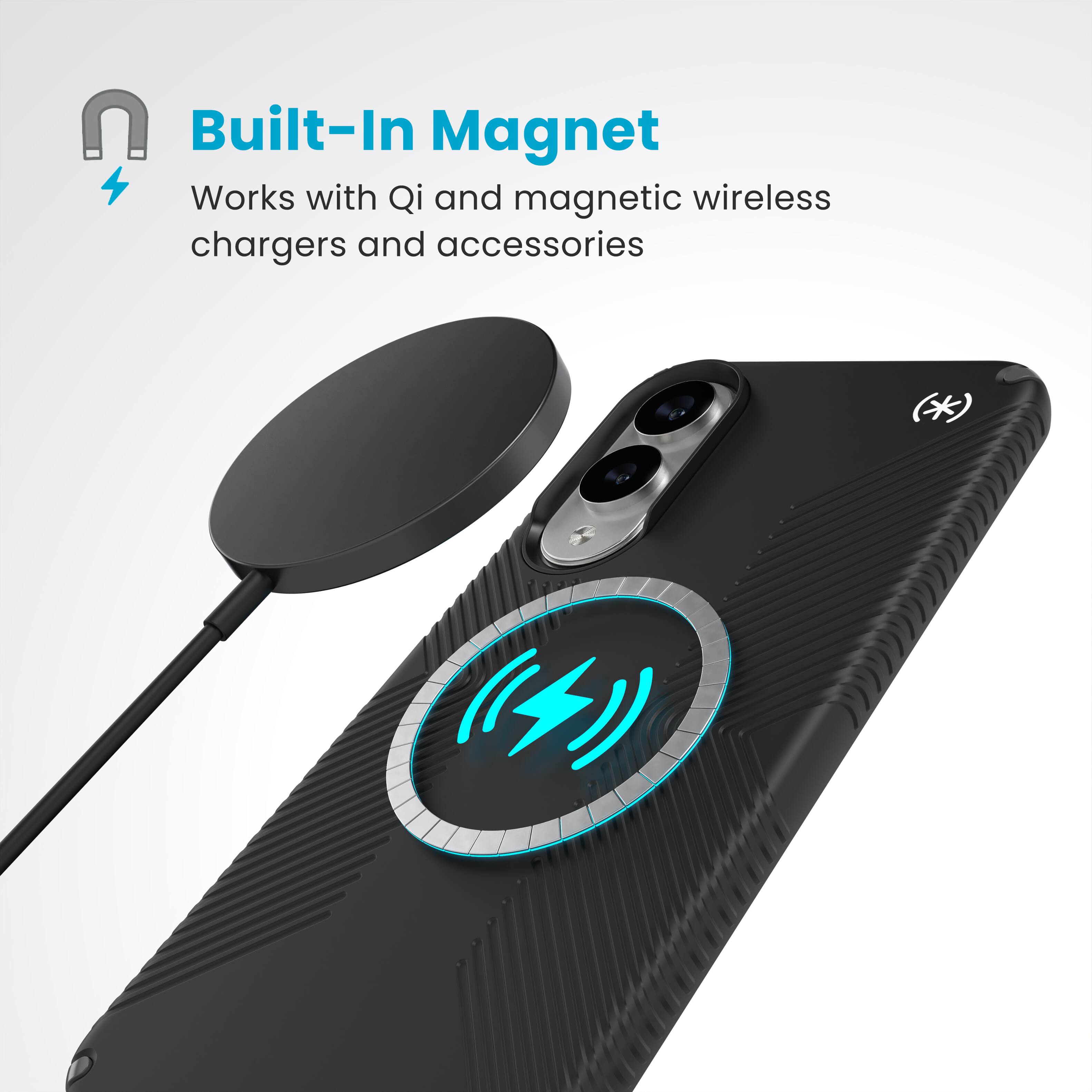 Built-In Magnet: Works with Qi and magnetic wireless chargers and accessories.