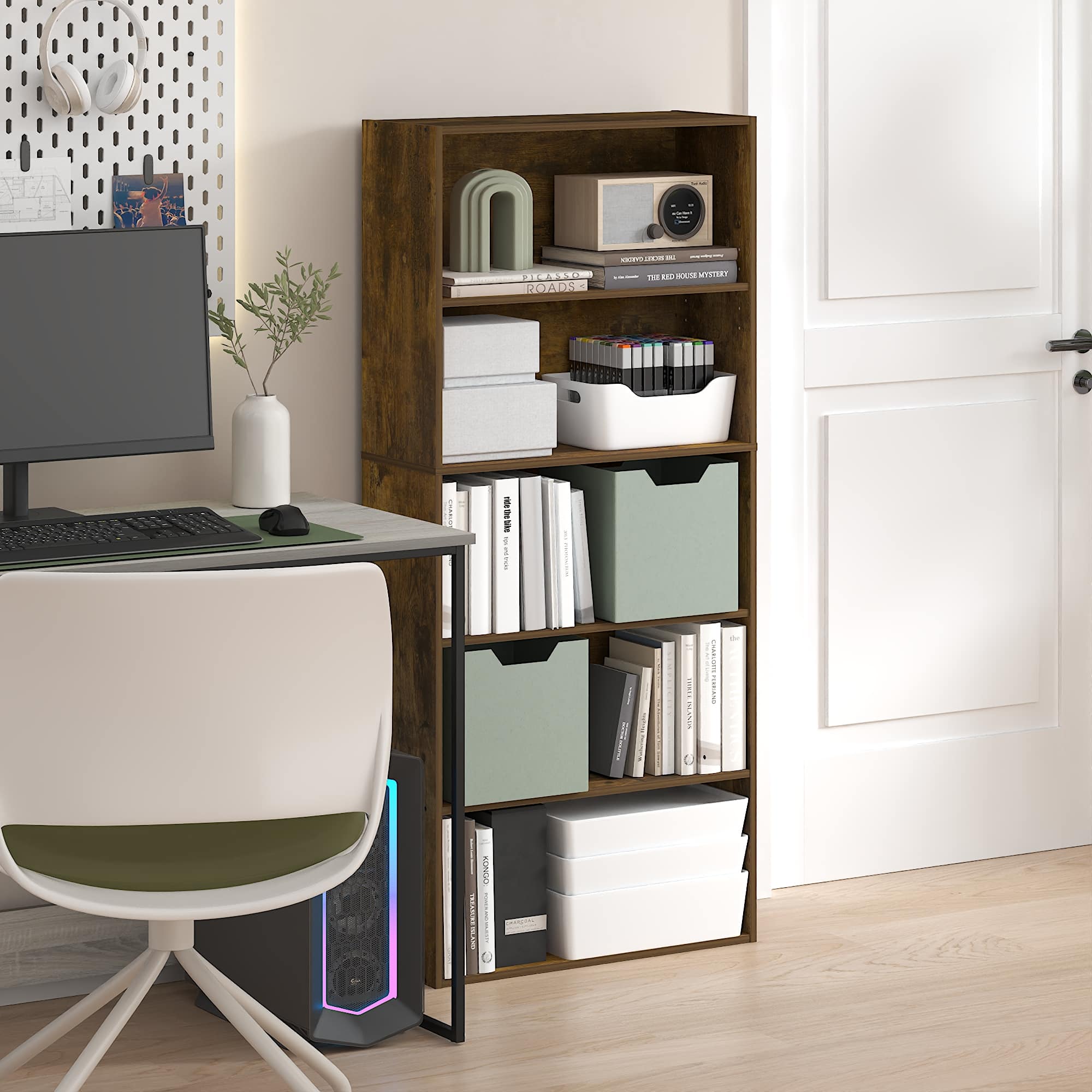 Photos - Display Cabinet / Bookcase Inch Furinno - JAYA Book Shelf, Bookshelf, 52  Tall Bookcase with Adjustable Shelf, for Home Office, Bedroom, Living Room - A 
