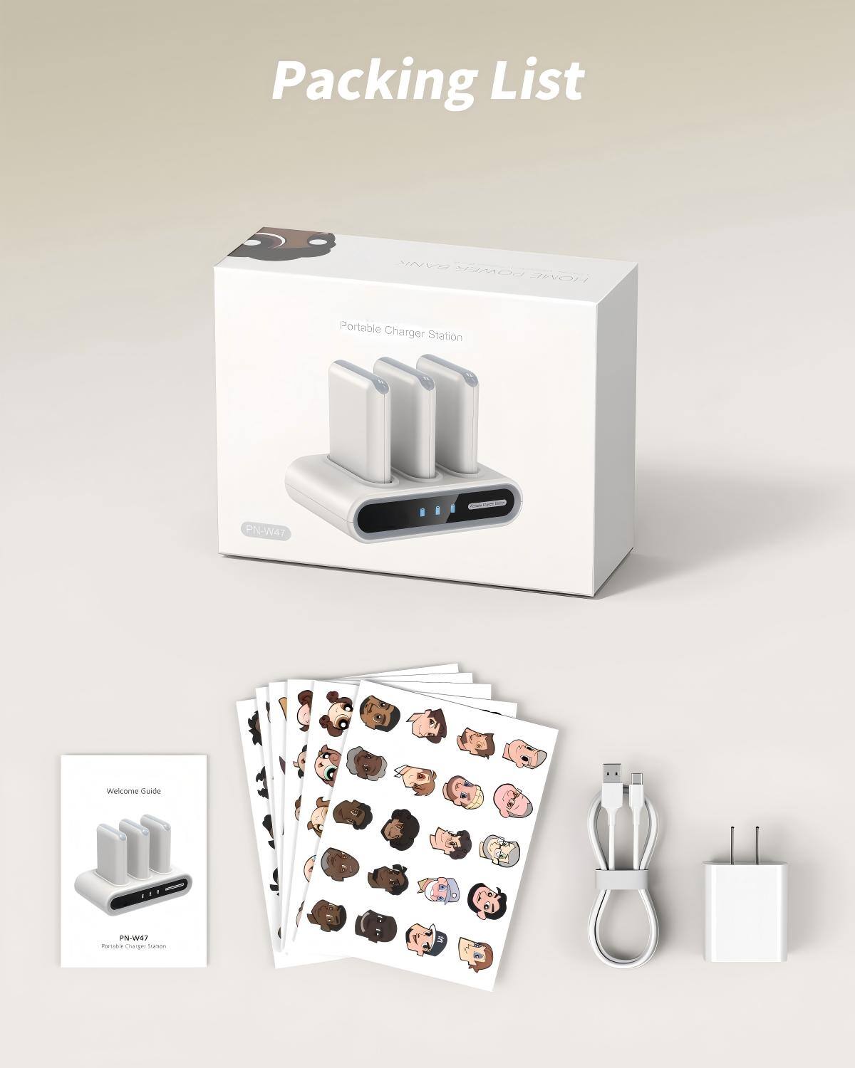 Packing List

MN POWER JNOH Portable Charger Station PN-W47

Welcome Guide

PSWAP Prtaba Charge