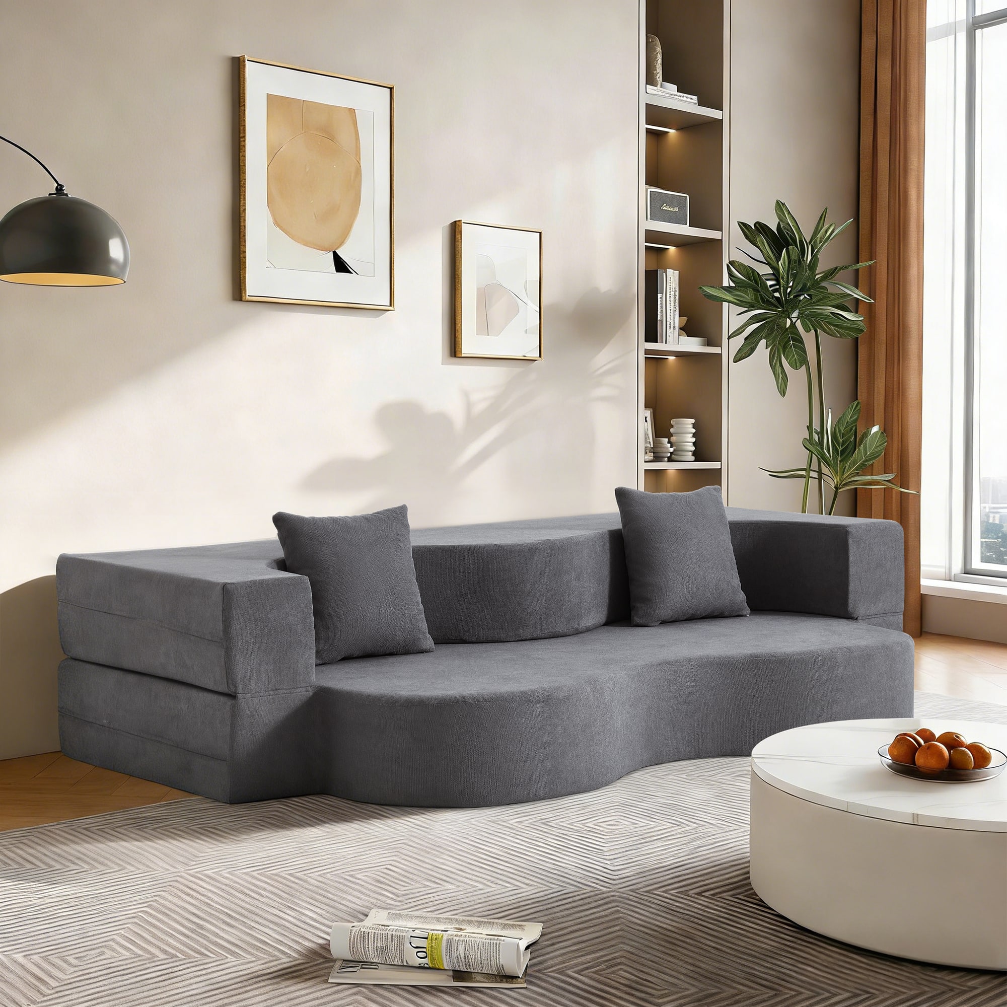 U-HOMY - High-Density Foam Folding Sofa Bed: Convertible Floor Couch for Living Room, Guest Room, and Bedroom - Gray