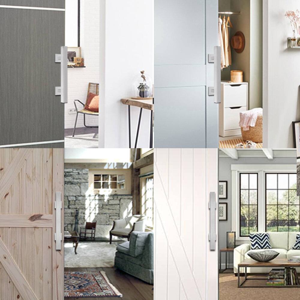 Alt View 5. Boyel Living - 12 in. Stainless Steel Square Pull and Flush Sliding Barn Door Handle Set (2-Pack) - Stainless Steel.