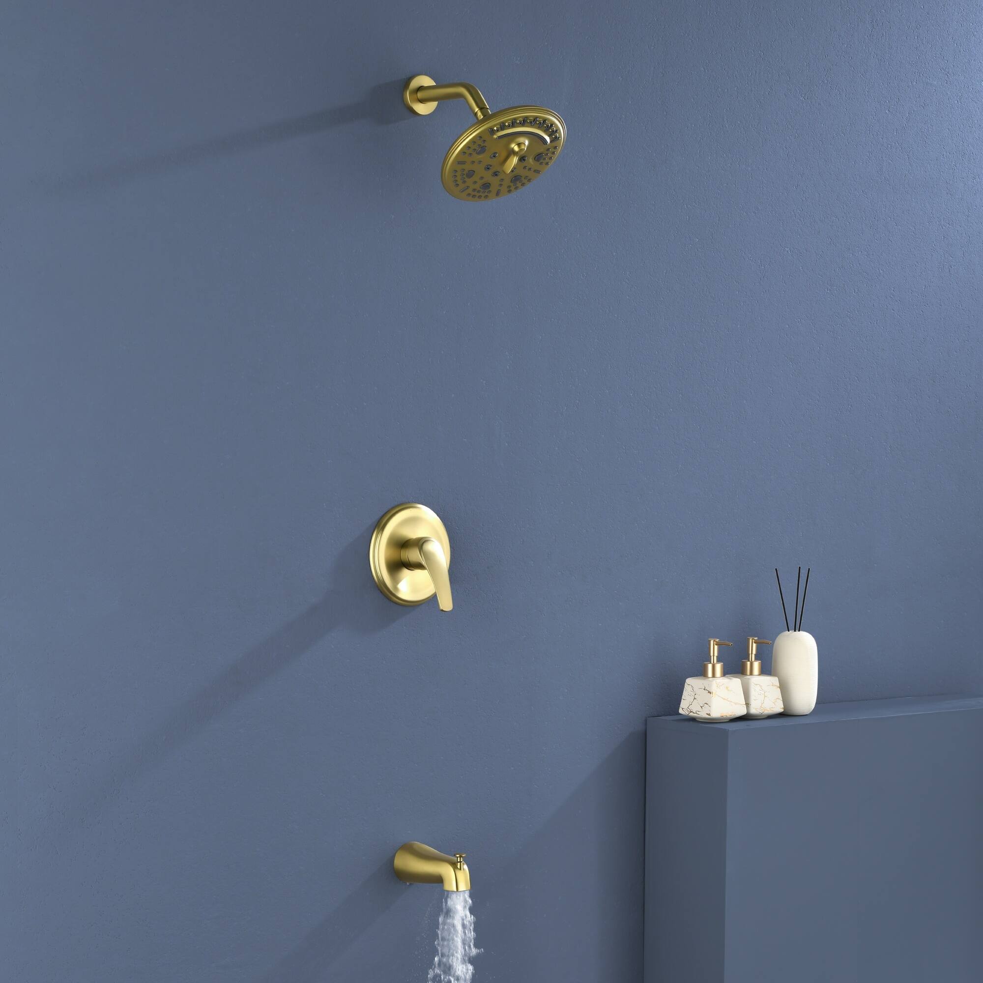 Alt View 2. Boyel Living - Brushed Gold 8-Inch Rain Shower System Brass SUS304 1-Function Valve 6-Function Top Spray cUPC - Brushed Gold.