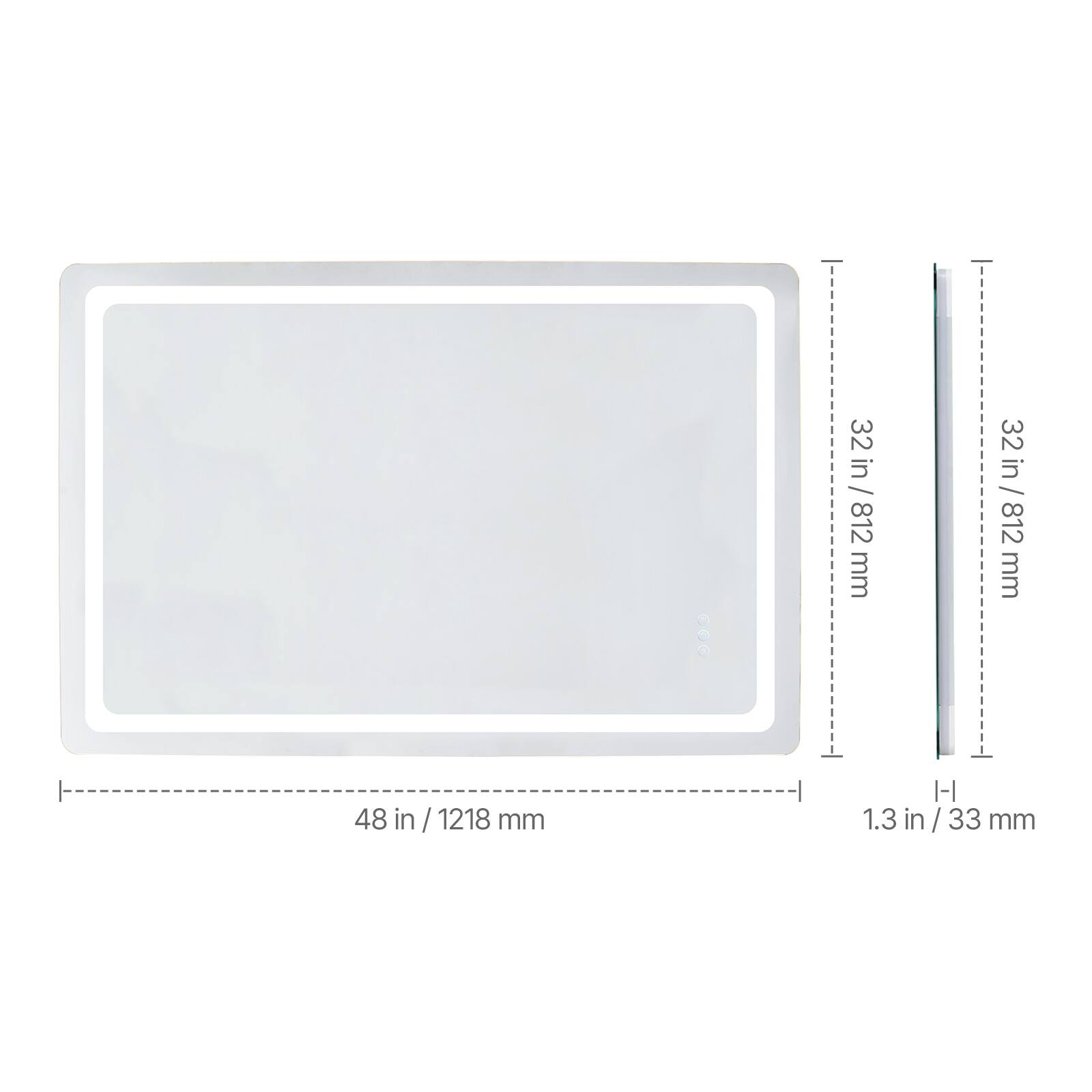 - 48 in / 1218 mm
- 32 in / 812 mm
- 1.3 in / 33 mm