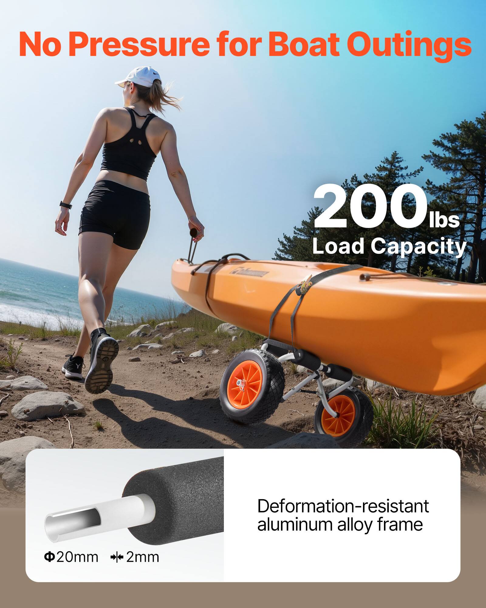 No Pressure for Boat Outings  
200 lbs Load Capacity  
Deformation-resistant aluminum alloy frame  
Φ20mm + 2mm