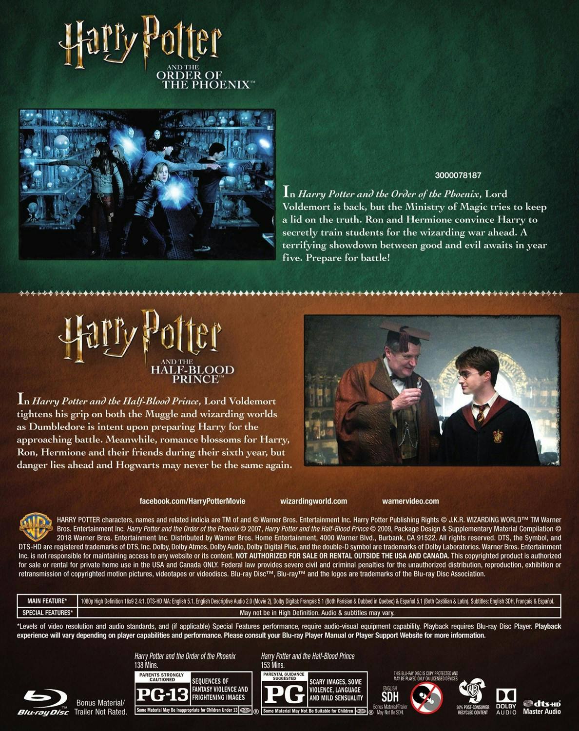 Back. Harry Potter: Order Of Phoenix/ Half Blood Prince (Blu-ray Double Feature) [Blu-ray].