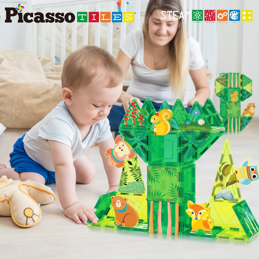 PicassoTiles PICASSO TILES Magnetic Tiles for Kids – Forest Animals ...