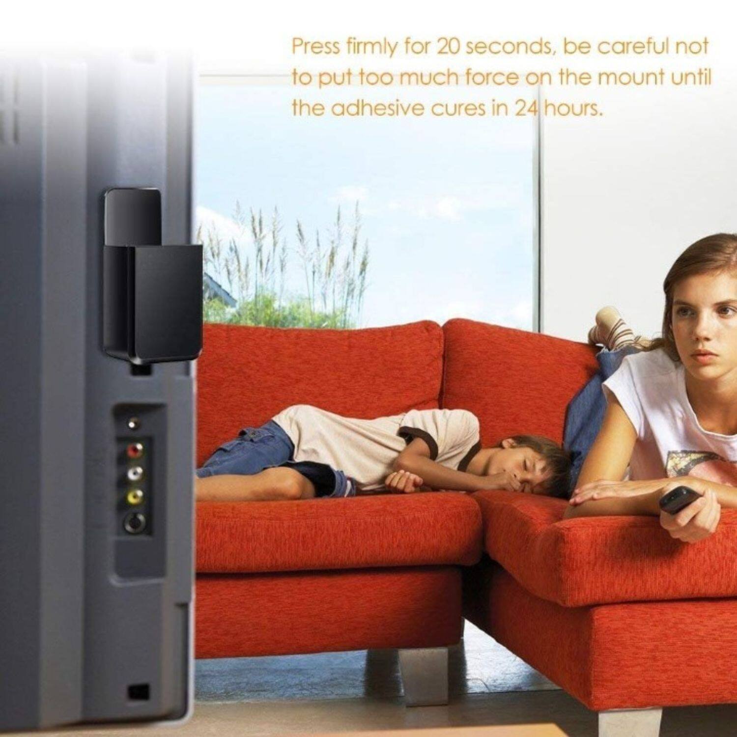 Press firmly for 20 seconds, be careful not to put too much force on the mount until the adhesive cures in 24 hours.