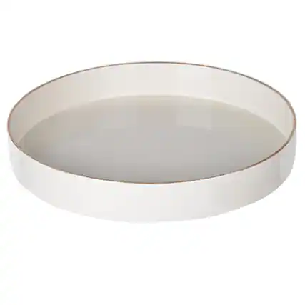 Front. Manhattan Lane - Mimosa Plastic Round Tray, Gold Accented Trims - White.