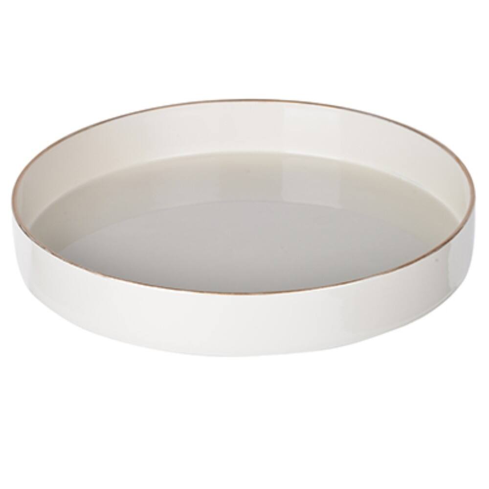 Front. Manhattan Lane - Mimosa Plastic Round Tray, Gold Accented Trims - White.