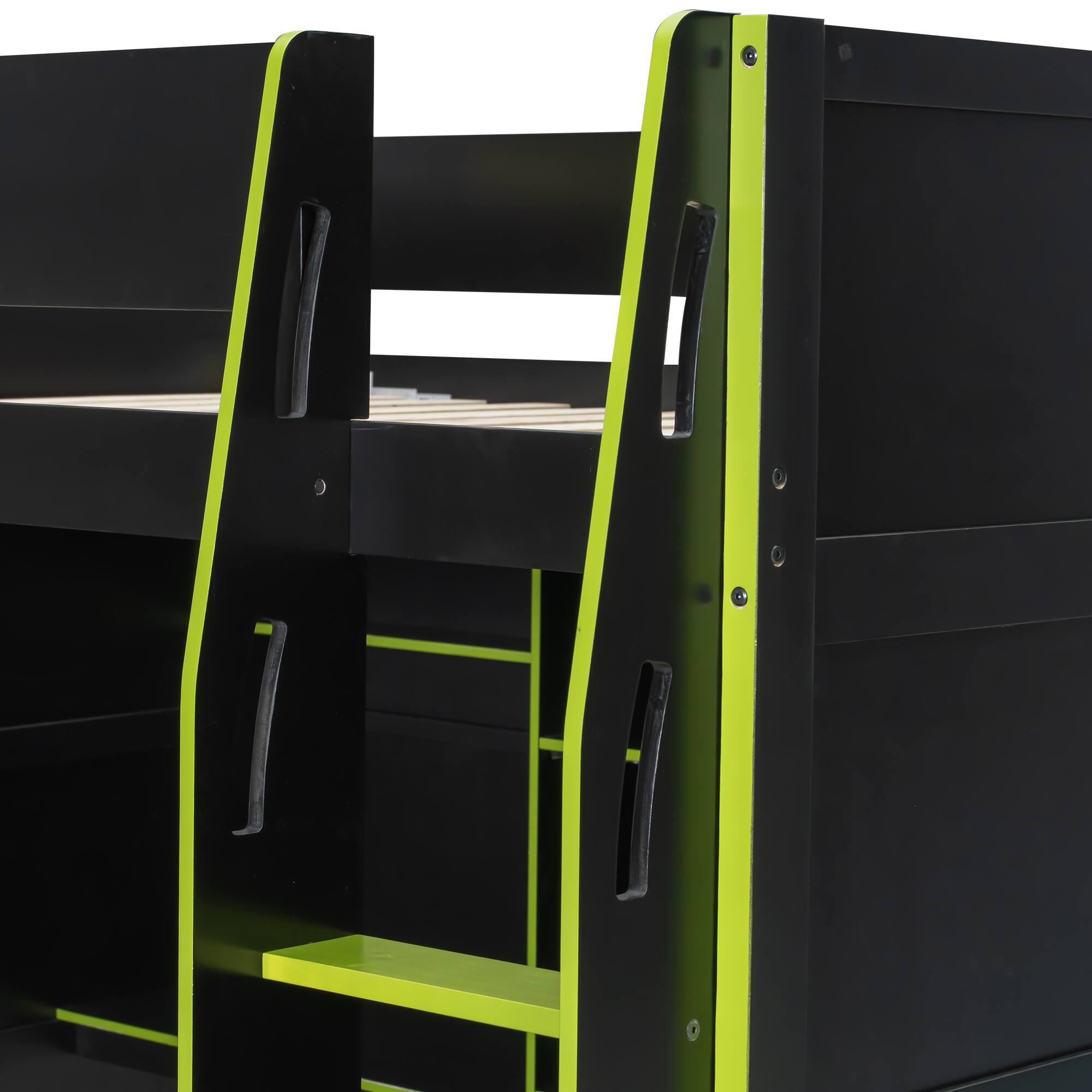 Alt View 2. Anysun - Full Size Wood Loft Bed with Desk,Open Wardrobe,Storage Compartments and RGB Lights - Green.