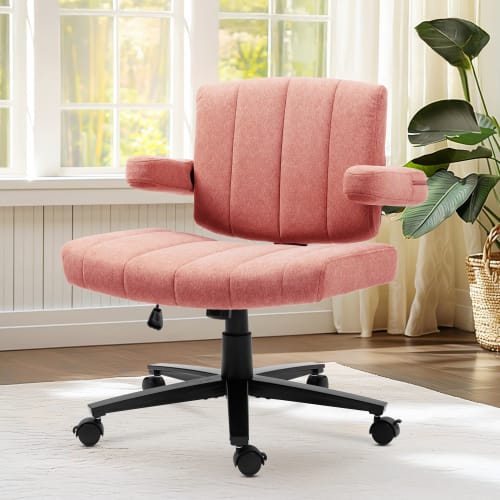 Akoasm - Fabric Criss Cross Swivel Desk Chair Office Chair with Wheel, Adjustable Height Gaming Chair for Study Work Gaming - Pink