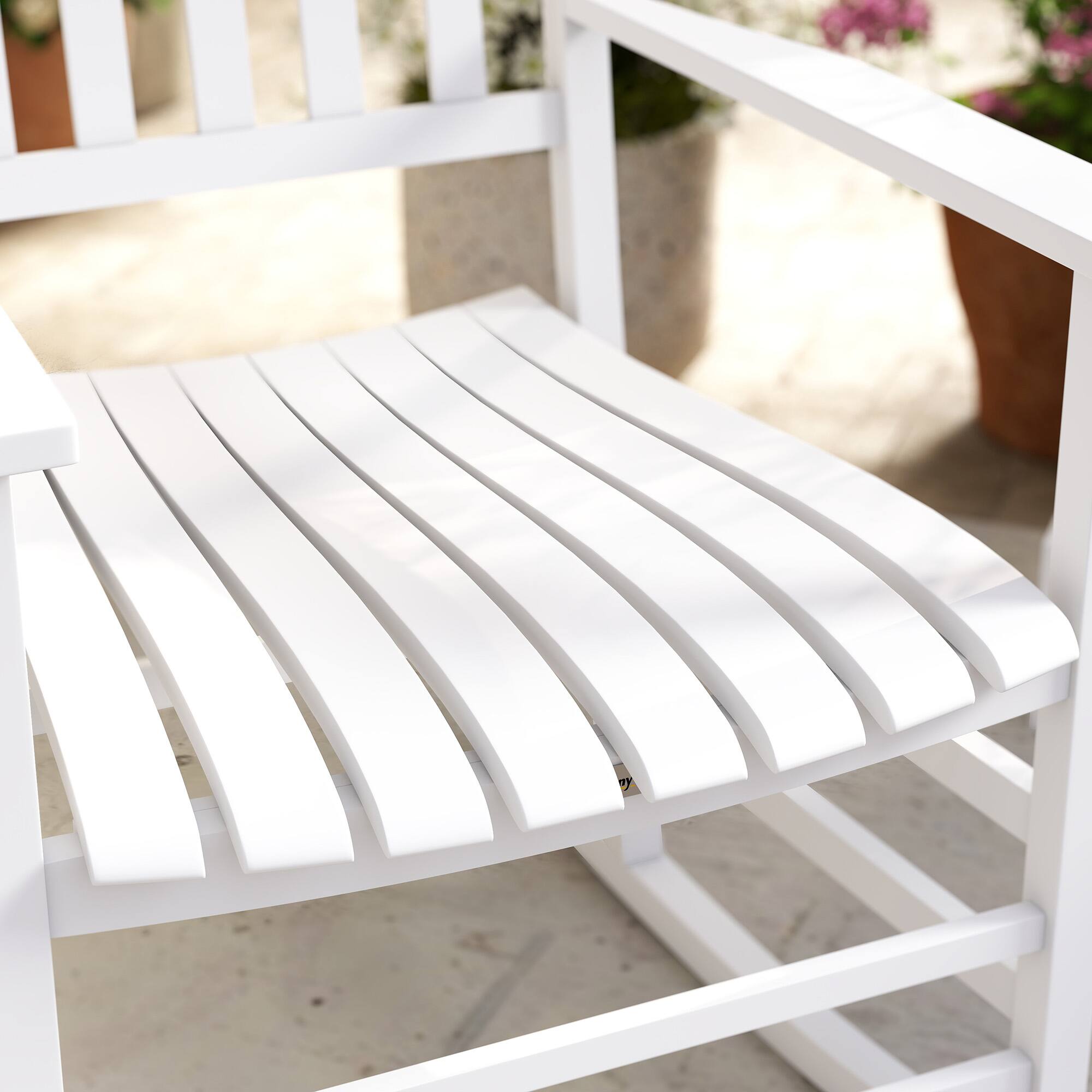 Alt View 7. Outsunny - Outdoor Rocking Chair Set of 2, Patio Rocking Chair with Smooth Curves, High Density Wooden Rockers - White.