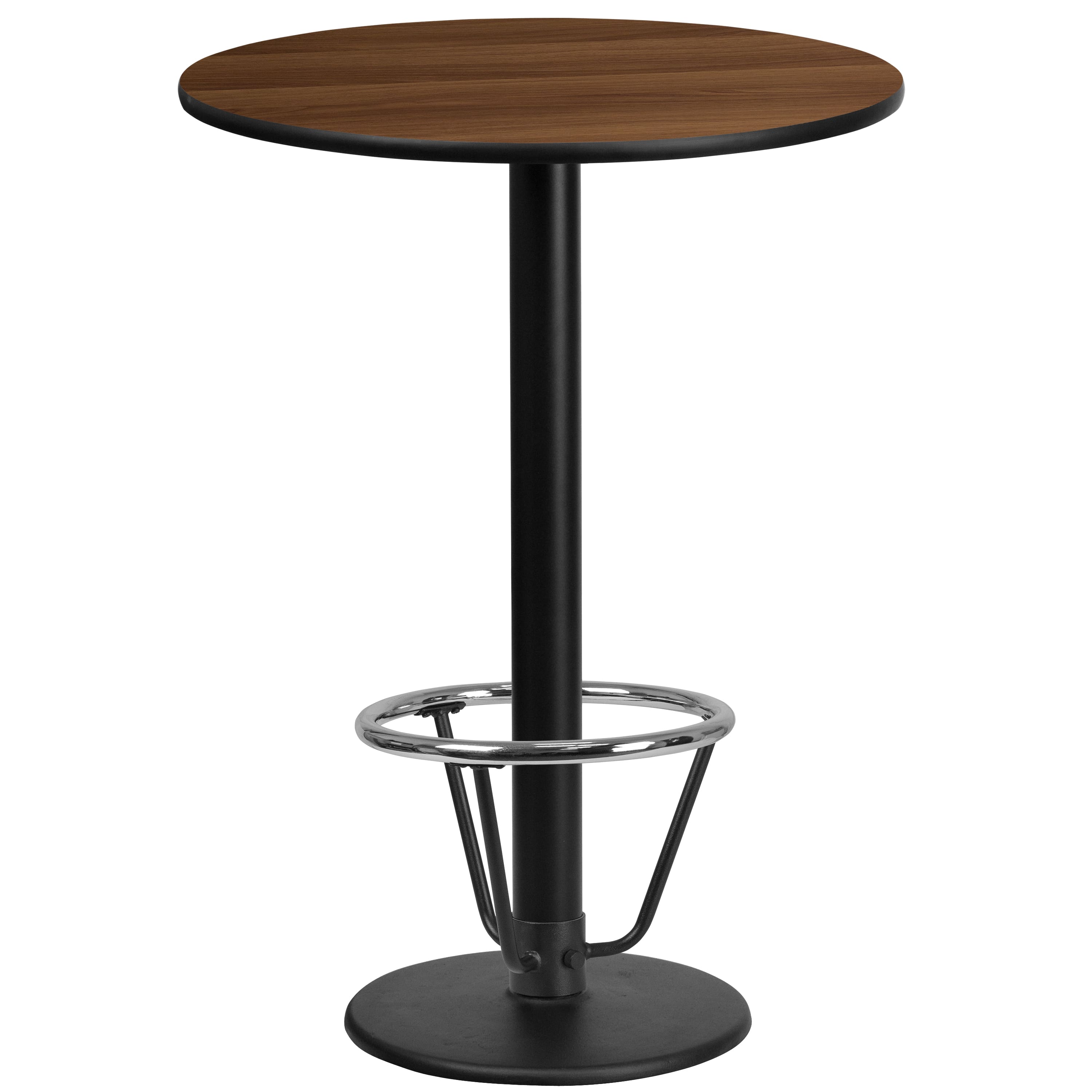 Emma + Oliver - 24" Round Laminate Bar Table with 18" Round Foot Ring Base - Walnut