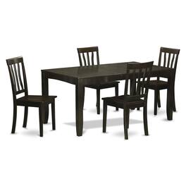 East West Furniture - 5 Pc Dining room set for 4-Dining Table with Leaf and 4 Kitchen Chairs - Cappuccino