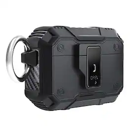 UUCOVER - For Apple Airpods Pro 2nd Gen (2022) Protective Case with Button Lock and Metal Keychain, Shockproof Full-Body Cover - Black