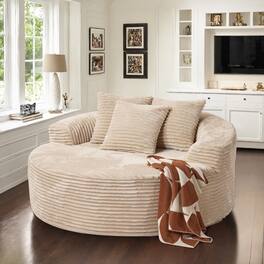 Ovios - 58" Oversized Round Chair Chaise Lounge, Plush Corduroy Fluffy Modern Sleeper Sofa Bed - Beige