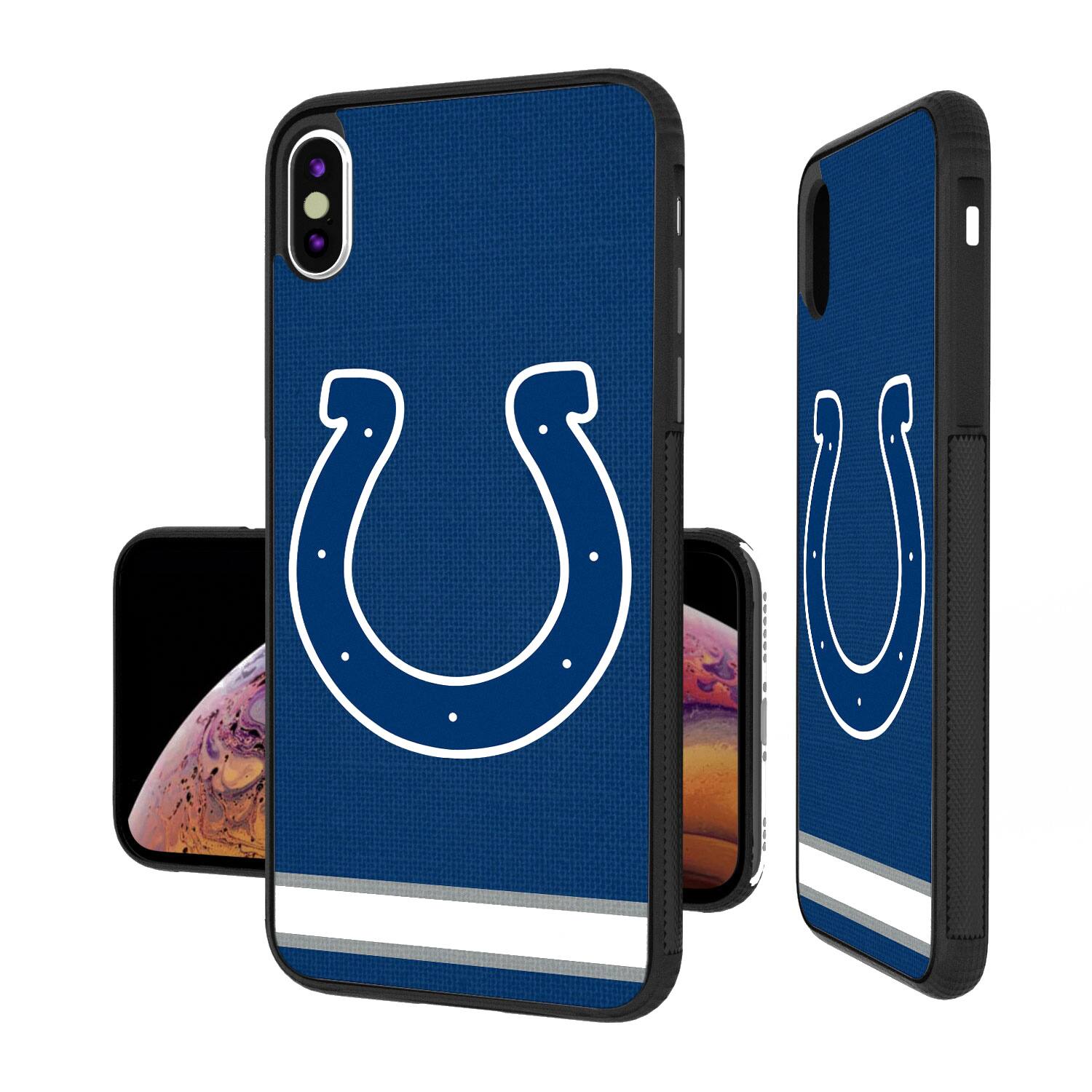 Alt View 1. Keyscaper - Indianapolis Colts iPhone Stripe Design Bump Case - 14 Pro - Multicolor.