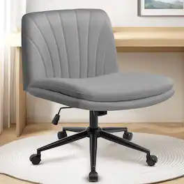 Neo Chair - Criss Cross Chair with Wheels, Armless Cross-Legged Office Desk Chair, PU Leather Rolling Vanity Chair for Home Office - Leather-Gray
