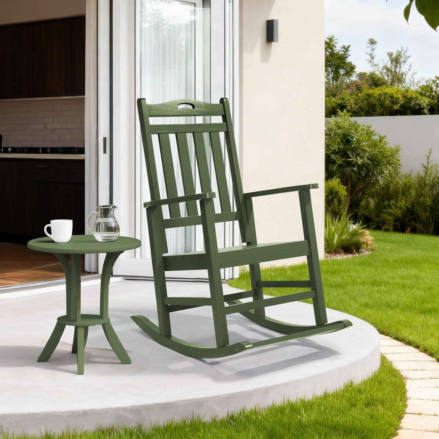 Alt View 9. Winado - Wooden Rocking Chair with Footrest, Comfortable Backrest 450LBS Weight Capacity Patio Rocker for Outdoor Garden Yard - Olive.