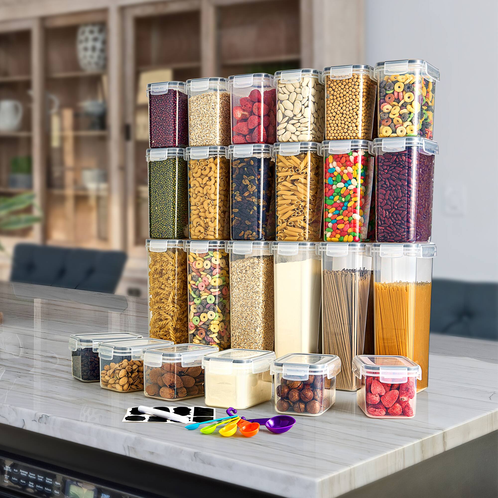 Alt View 1. Sorbus - Sorbus 24 Pack Airtight Food Storage Containers, Labels, Marker & Measuring Spoons - Functional Dry Food Organizers - Clear.