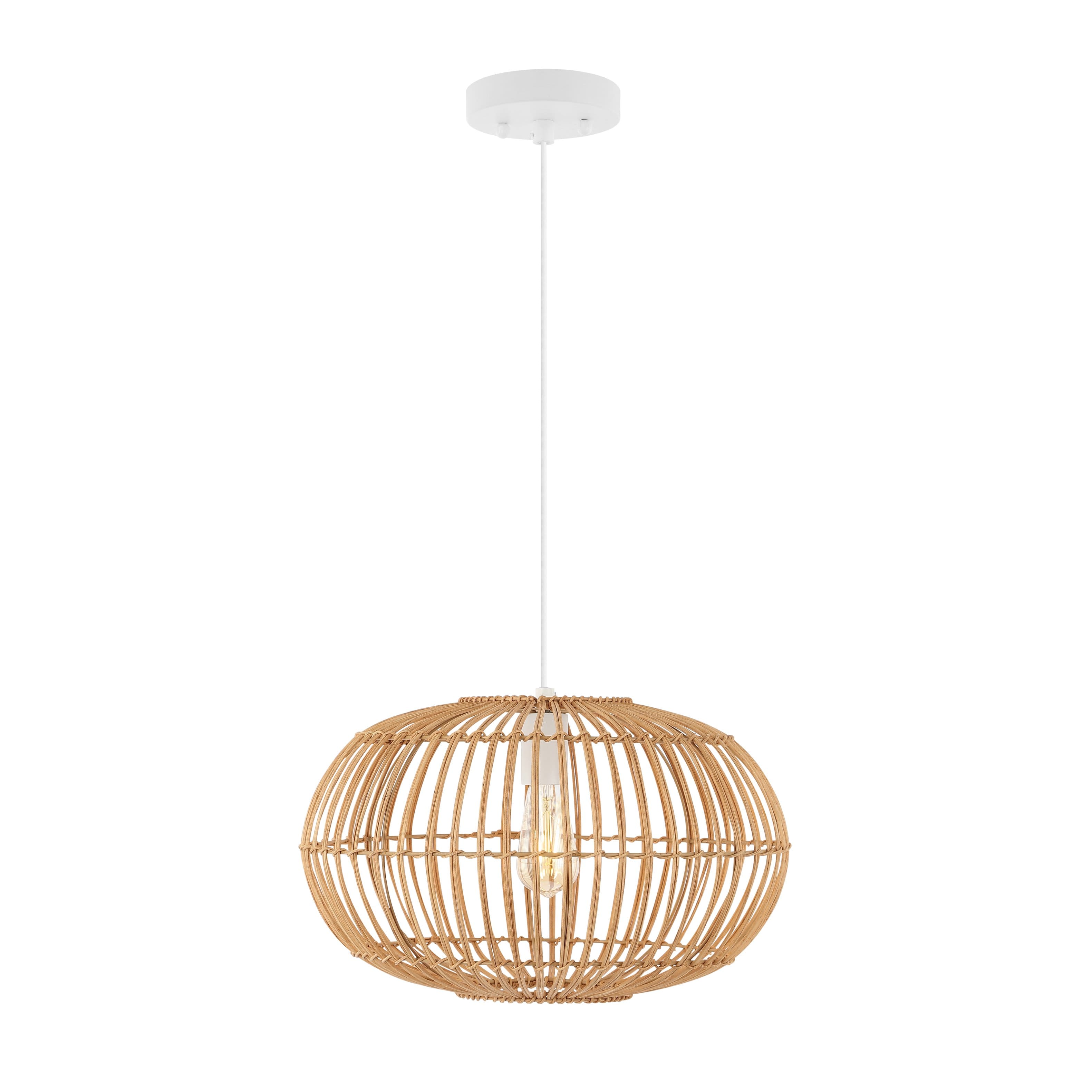 "Jonathan Y - Leo 17.5"" 1-Light Farmhouse Coastal Rattan 180"" Cord Plug-In or Hardwired LED Pendant - Brown" price history on PriceWatchPro