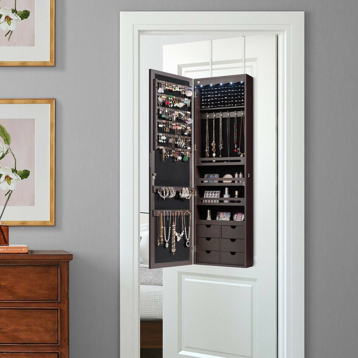 Alt View 9. Ecooso - Lockable Wall Mounted Jewelry Armoire with Full-Length Mirror, LED Lights and 6 Drawers.