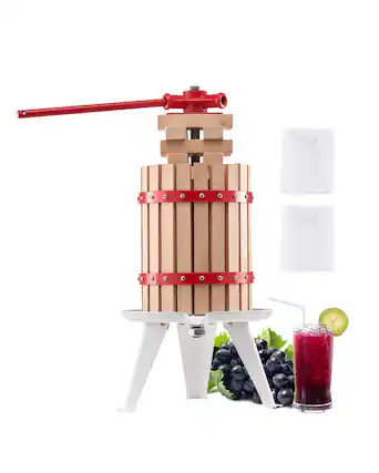 Front. VEVOR - 1.6 Gal/6L Fruit Wine Press, Solid Wood Basket with 8 Blocks, Heavy Duty Manual Juice Maker - White.