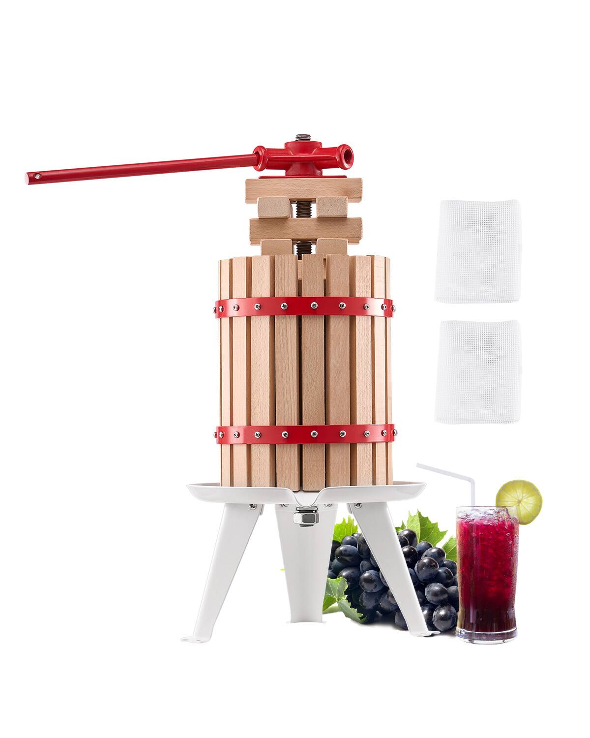 Front. VEVOR - 1.6 Gal/6L Fruit Wine Press, Solid Wood Basket with 8 Blocks, Heavy Duty Manual Juice Maker - White.