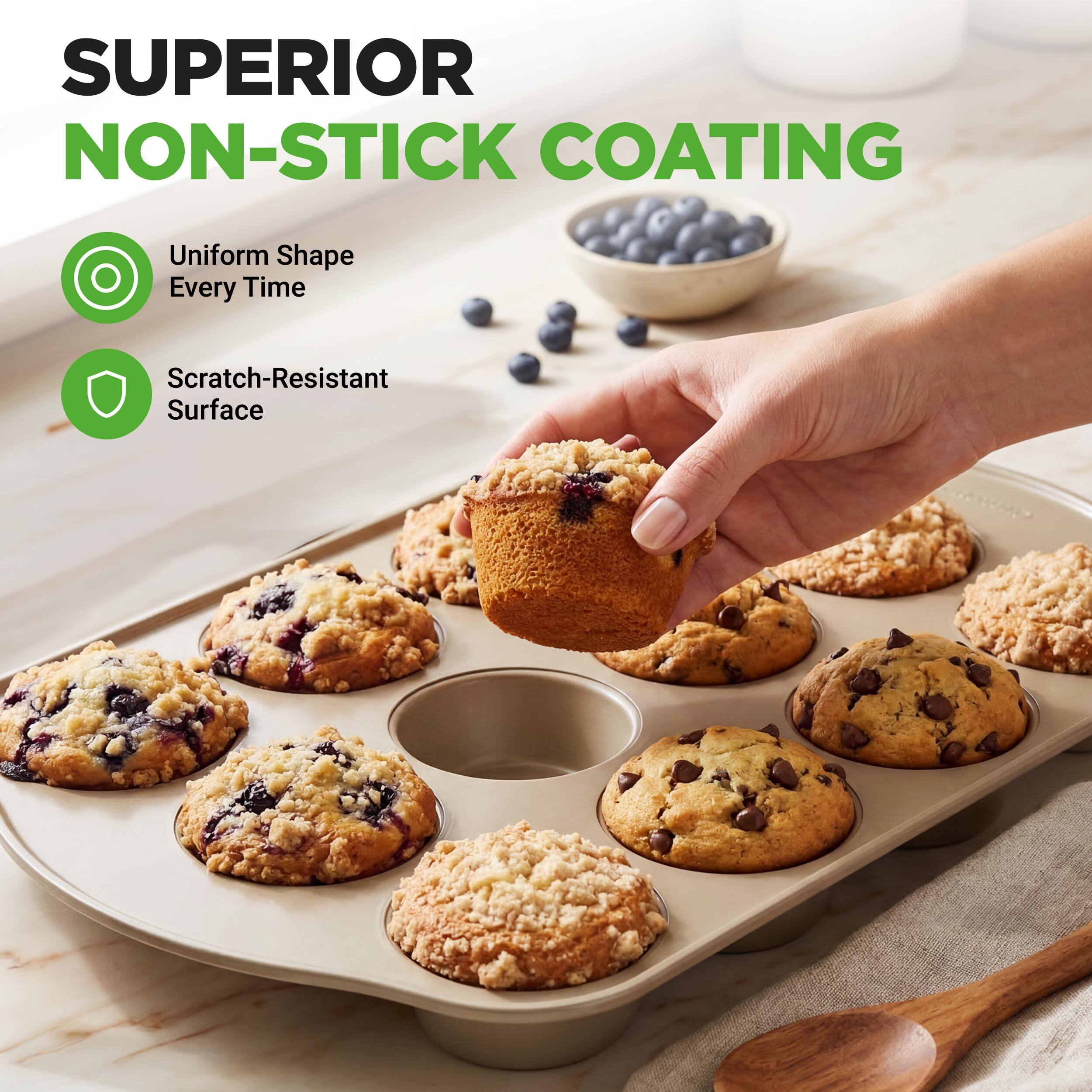 NutriChef 2 Pan Muffin & Cupcake Tray Set – 12 Cavity Muffin & 24 ...