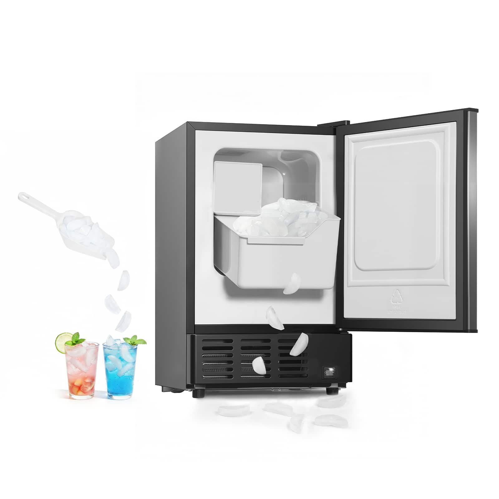 VEVOR - 15" W Under Counter Ice Maker, 15 LBS/Day Crescent Ice Maker Built-in with 11LBS Storage Bin & Reversible Door - Black
