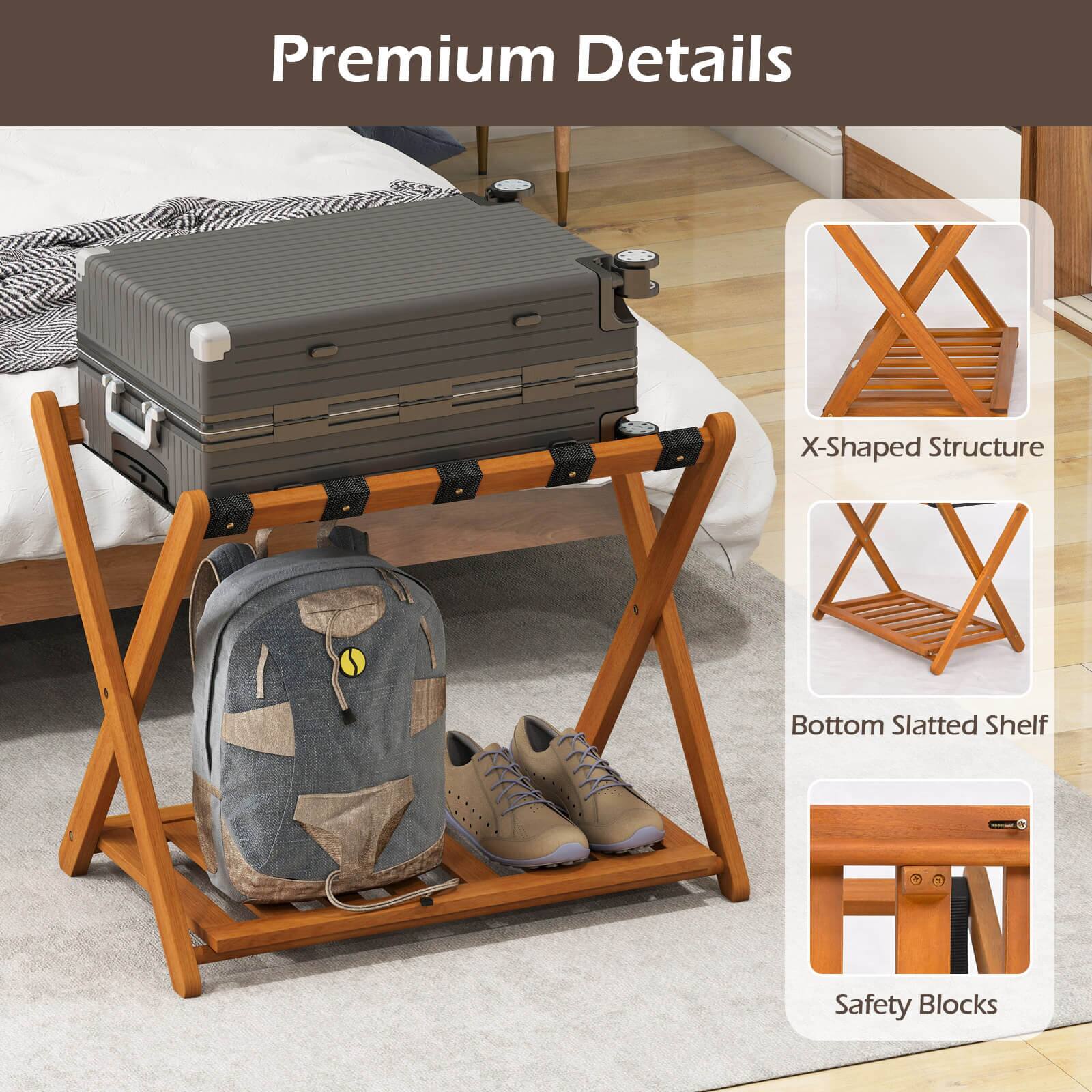 Premium Details  
- X-Shaped Structure  
- Bottom Slatted Shelf  
- Safety Blocks