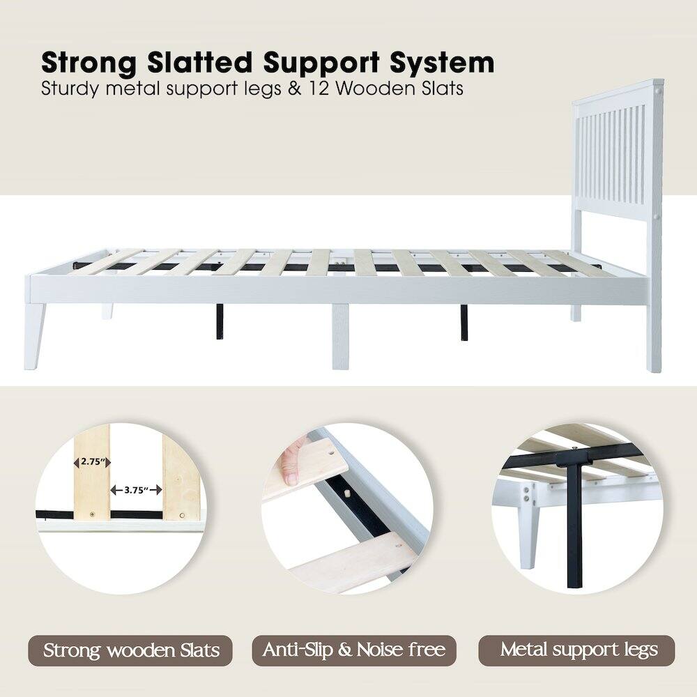 Strong Slatted Support System  
Sturdy metal support legs & 12 Wooden Slats  

Strong wooden Slats  
Anti-Slip & Noise free  
Metal support legs