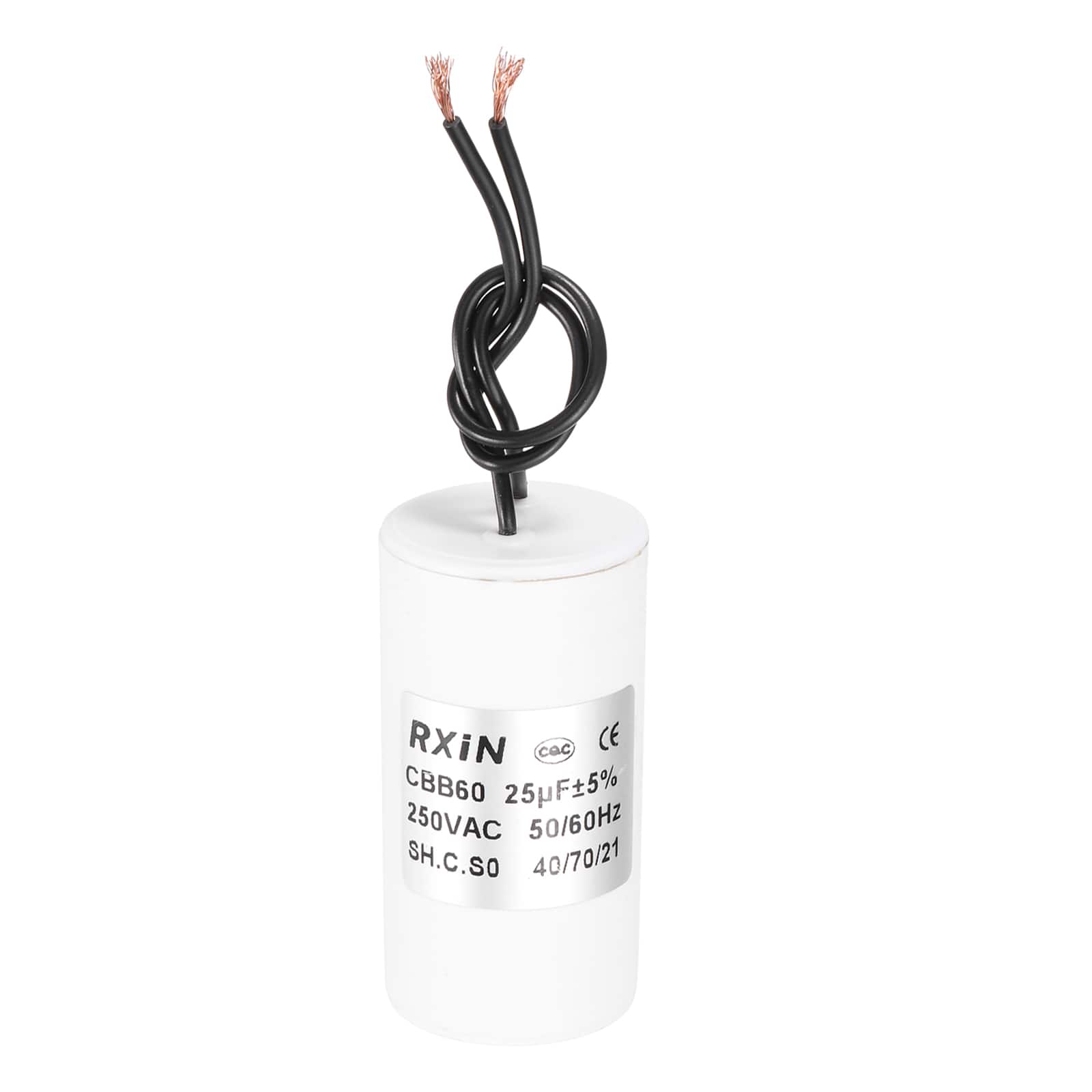 Unique Bargains - 25uF CBB60 Running Capacitor, AC 250V Cylinder 2 Wire for Air Conditioner, Compressor, Washing Machine - White
