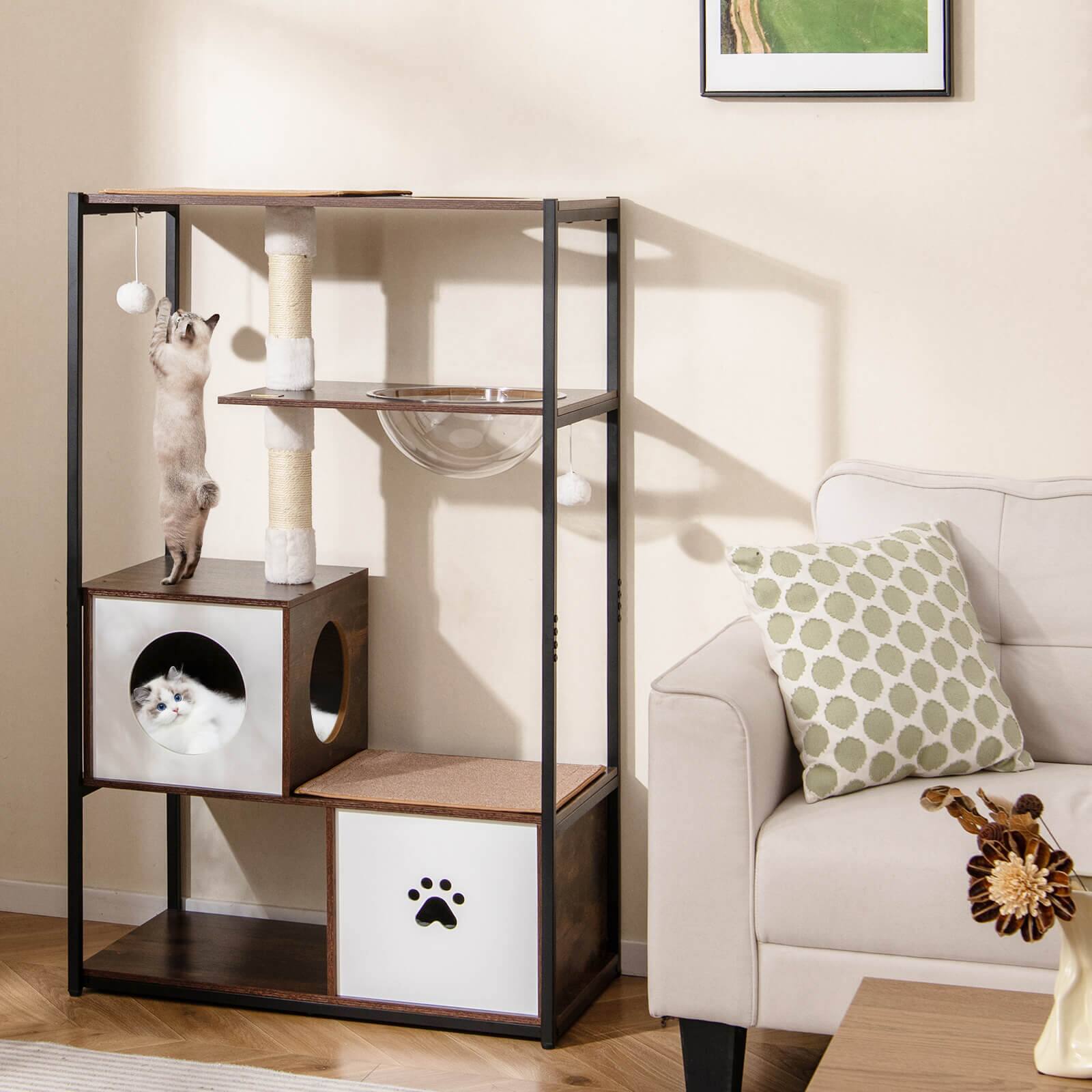 Alt View 1. Costway - Costway 52" Tall Wooden Cat Tree with Metal Frame 2 Condos Sisal Scratching Posts - Brown.