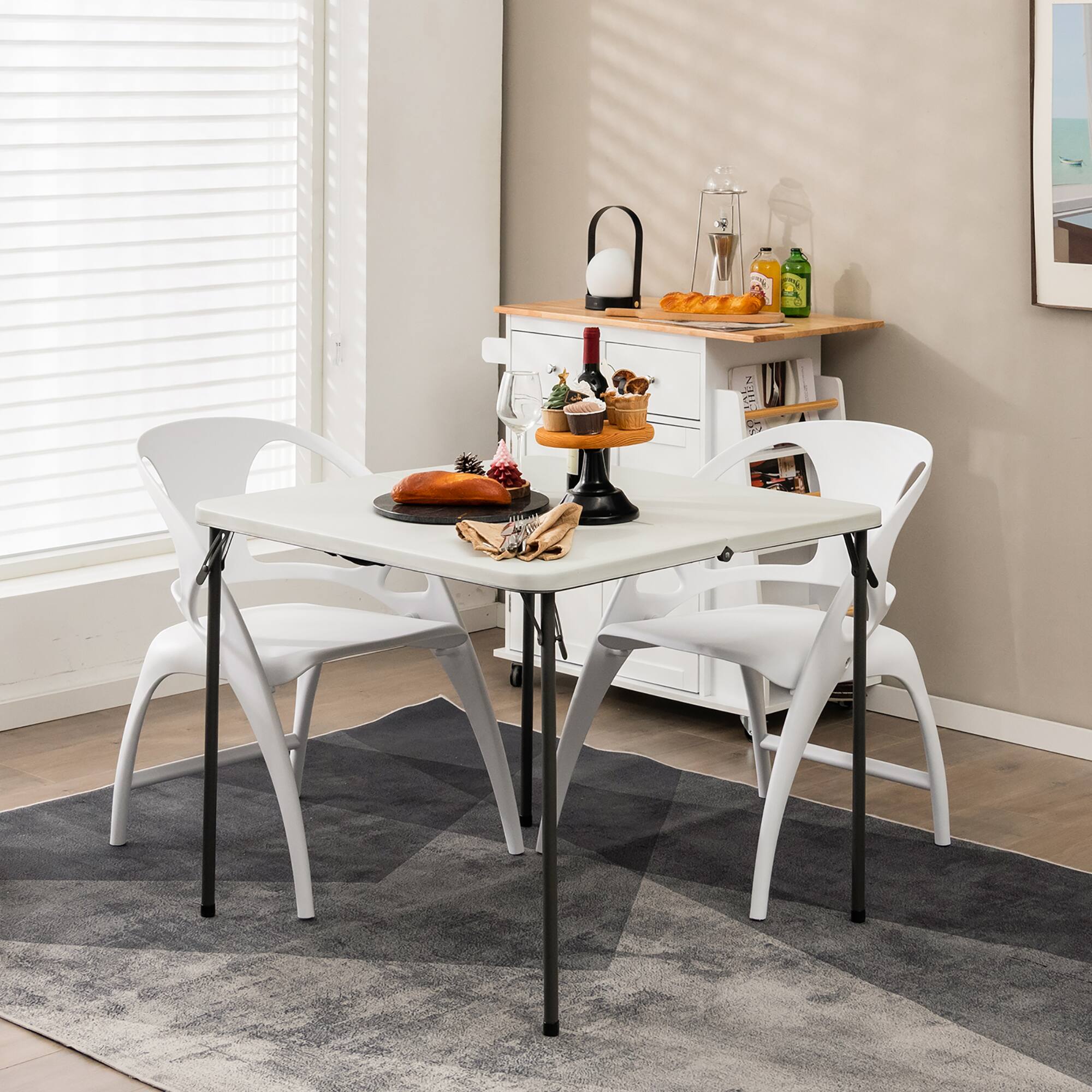 Alt View 3. Costway - Costway Folding Camping Table Portable HDPE Outdoor Picnic Dining Table w/ Handle - White.