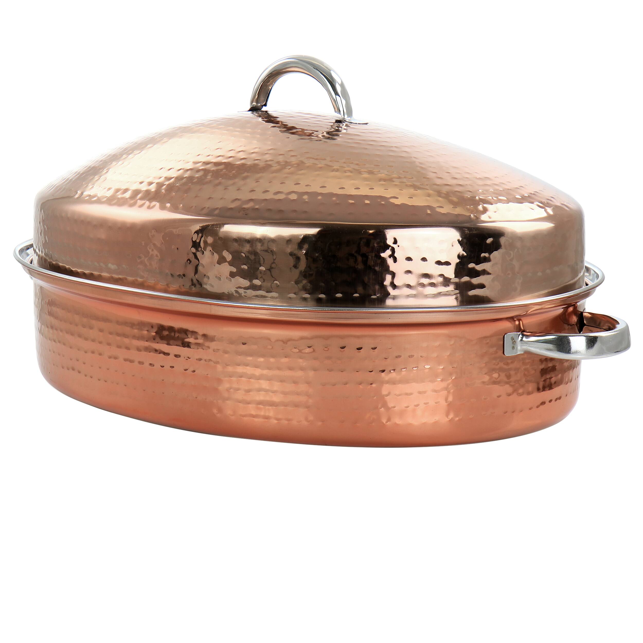 Front. Gibson - Gibson Home Radiance 17.5 Inch Stainless Steel Copper Plated Oval Roaster with Lid and Roasting Rack - Copper.