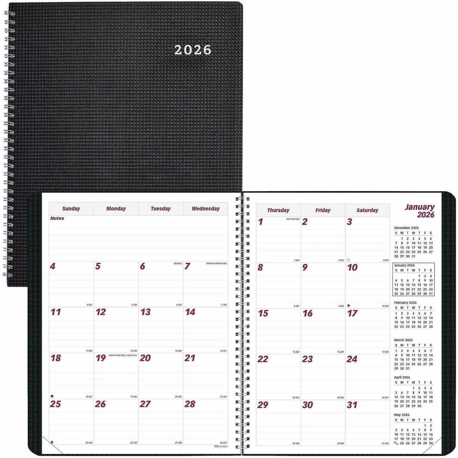 Brownline - Monthly 14 Month December 2025 to January 2027 11 x 8 1/2  Twin Wire Black Heavy Duty Planner