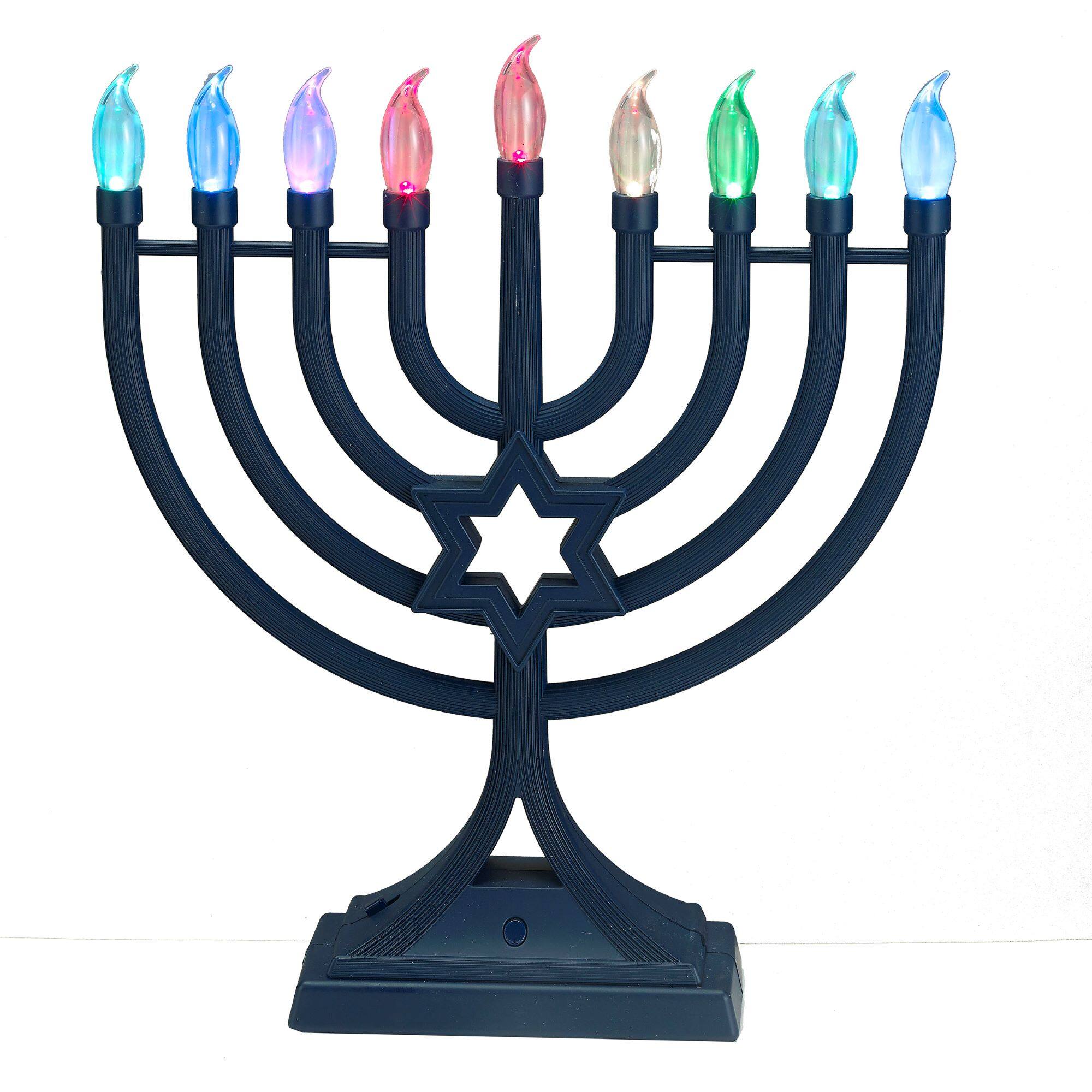 Alt View 1. Rite Lite - LED Glow Color Changing Hanukkah Menorah - 13" - Navy - Blue.
