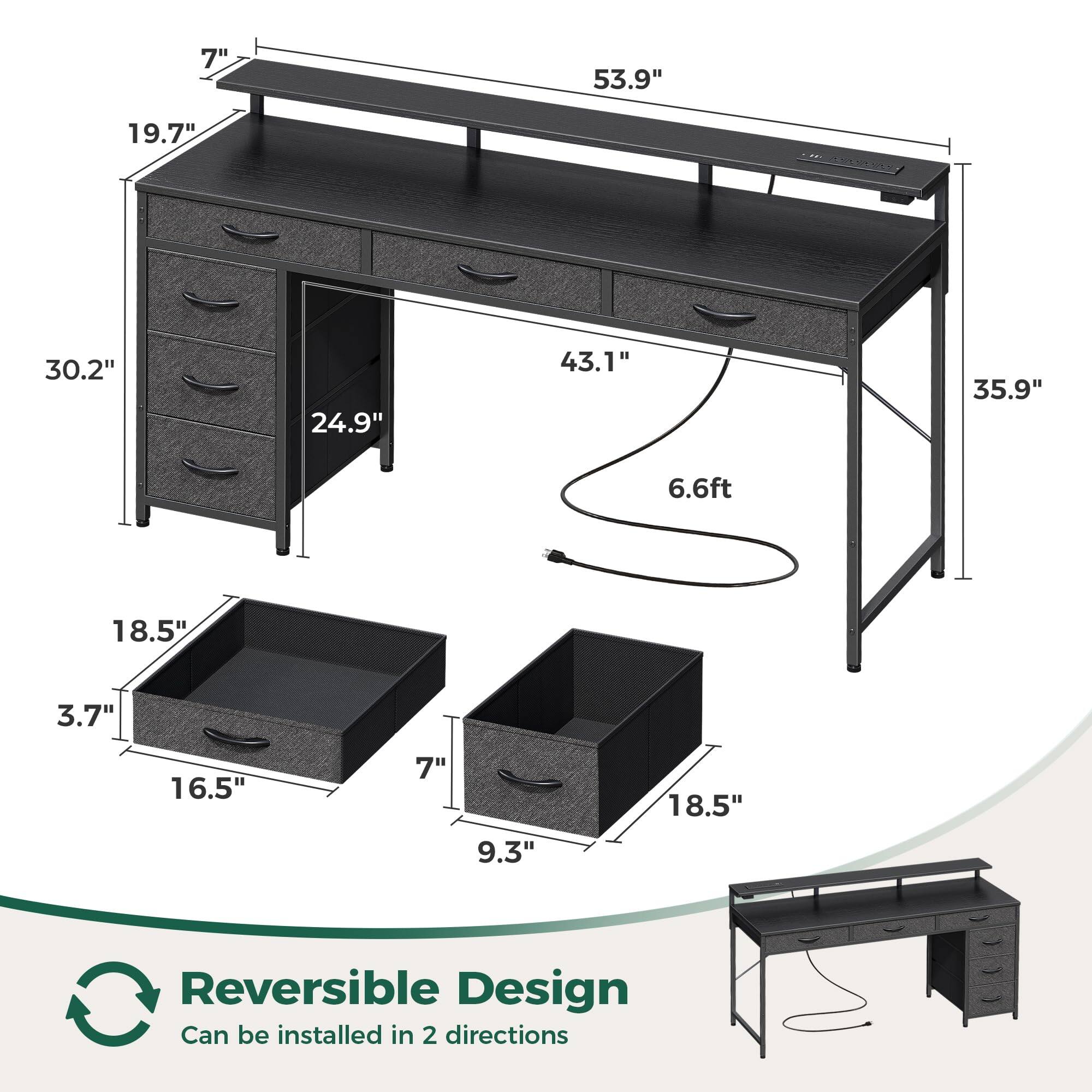 - 7"
- 19.7"
- 30.2"
- 24.9"
- 43.1"
- 6.6ft
- 18.5"
- 3.7"
- 16.5"
- 7"
- 9.3"
- 18.5"
- 53.9"
- 35.9"

Reversible Design  
Can be installed in 2 directions