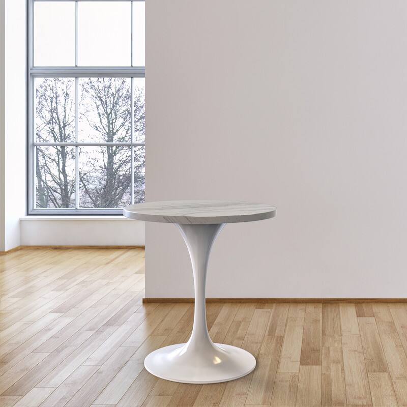 Alt View 1. LeisureMod - Verve 27 Inch Round Dining Table with Laminated Top and White Base, Modern Small Kitchen Bistro Accent Table - White.