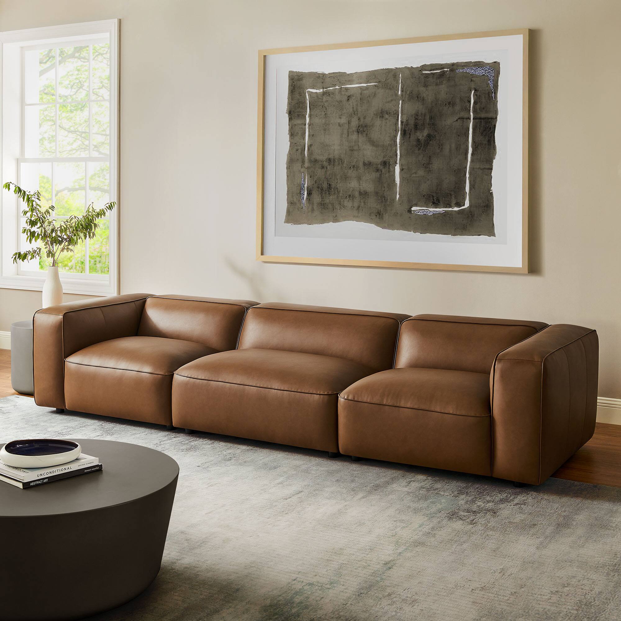 Alt View 3. Modway - Auren 3-Piece Upholstered Vegan Leather Modular Sofa by Modway - Brown.