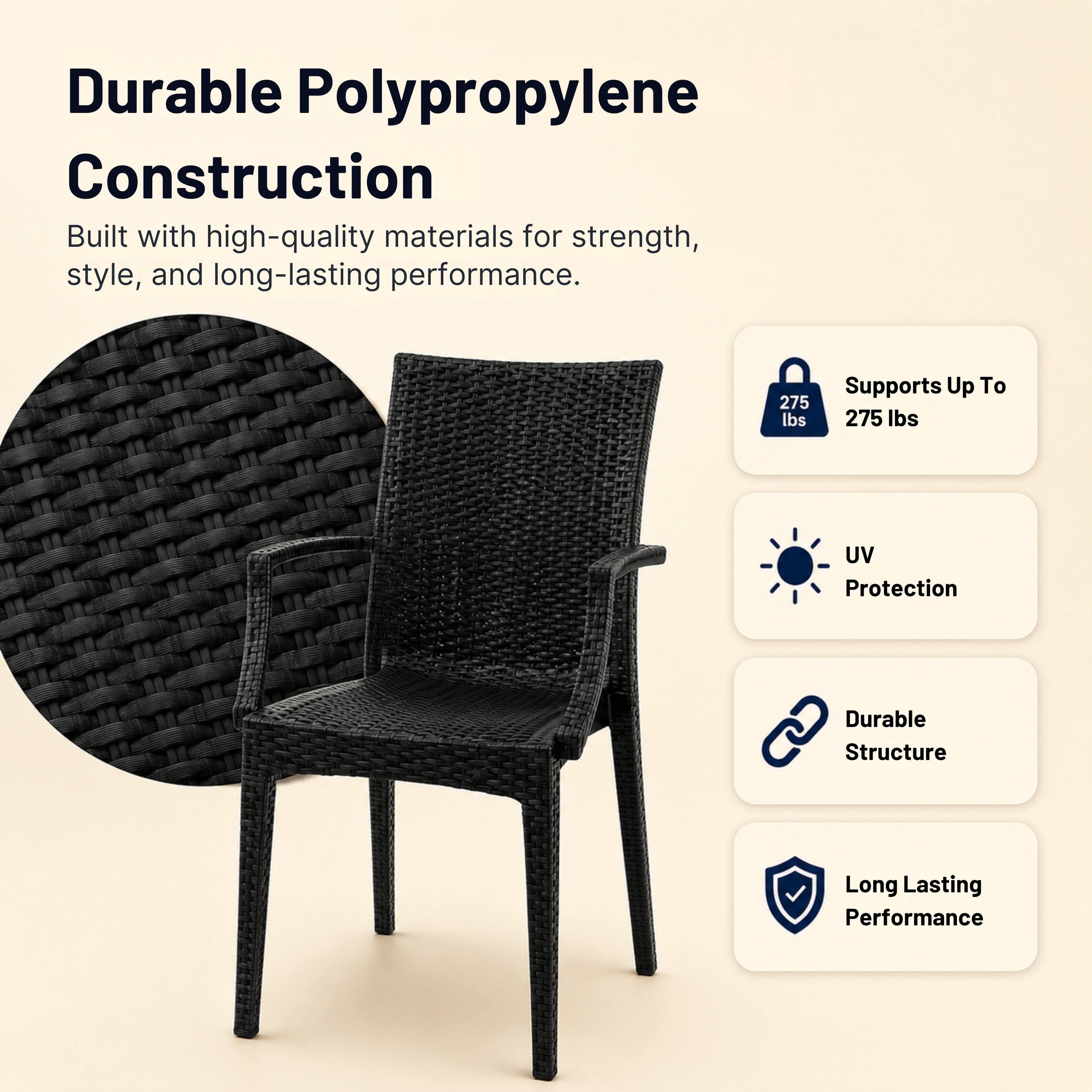 Durable Polypropylene Construction  
Built with high-quality materials for strength, style, and long-lasting performance.  

- Supports Up To 275 lbs  
- UV Protection  
- Durable Structure  
- Long Lasting Performance
